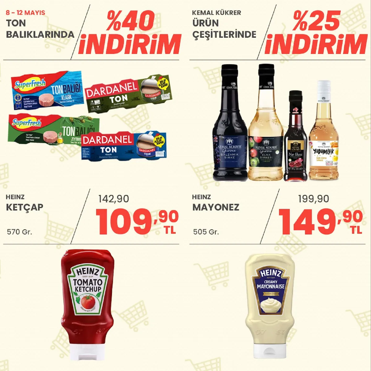 Sarıyer Sarıyer Market 8 Mayıs 2026 Aktüel Kataloğu sayfa 21: Kemal Kükrer Gurme Balsamik Sirke 500Ml, Heinz Tomato Ketchup 570 Gr