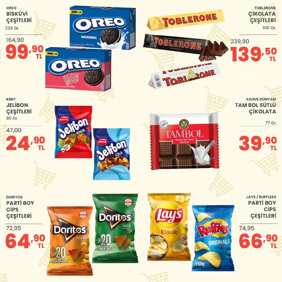 Sarıyer Sarıyer Market 8 Mayıs 2026 Aktüel Kataloğu sayfa 30: Toblerone Cikolata Cesitleri 100Gr, Doritos Parti Boy Cips Cesitleri
