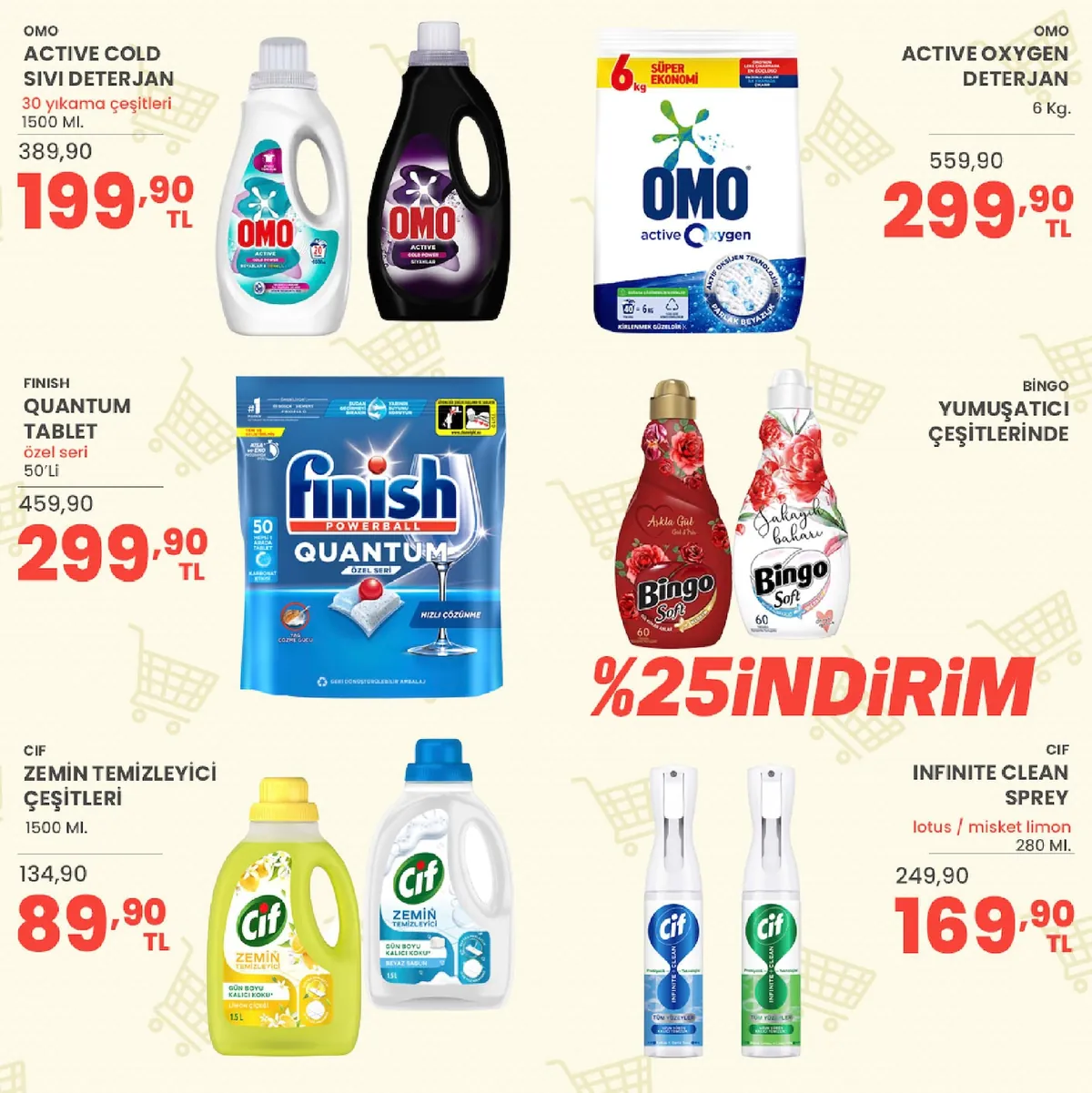 Sarıyer Sarıyer Market 8 Mayıs 2026 Aktüel Kataloğu sayfa 32: Omo Active Oxygen Deterjan 6 Kg, Finish Quantum Tablet Özel Seri 50'Li