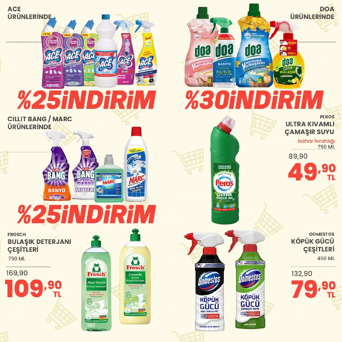 Sarıyer Sarıyer Market 8 Mayıs 2026 Aktüel Kataloğu sayfa 33: Domestos Köpük Gücü Çamaşır Suyu 450 Ml, Frosch Bulaşık Deterjanı Çeşitleri 750 Ml