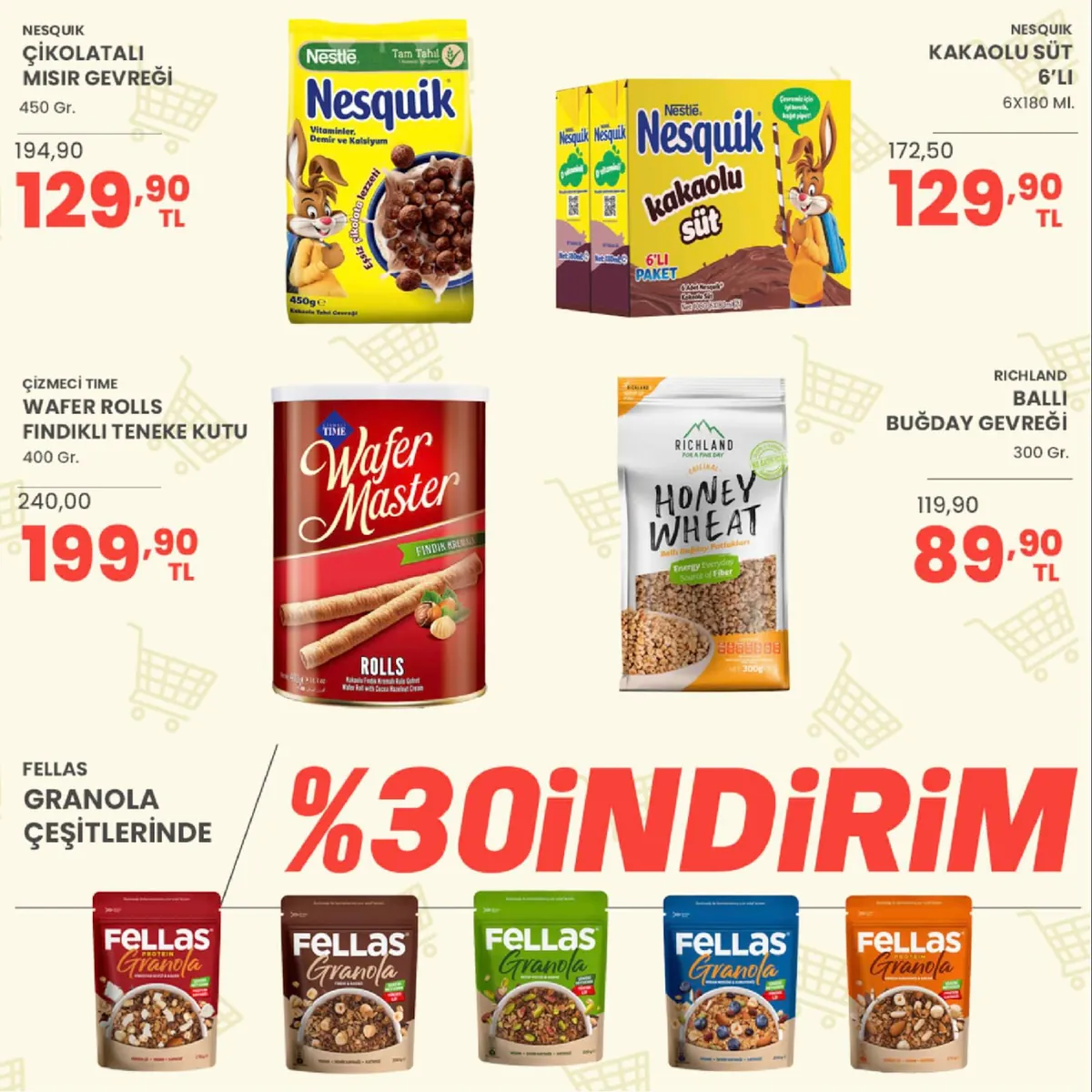 Sarıyer Sarıyer Market 22 Mayıs 2026 Aktüel Kataloğu sayfa 23: Nesquik Kakaolu Süt 6'Lı Paket 6X180 Ml, Çizmeçi Time Wafer Rolls Fındıklı Teneke Kutu 400 Gr