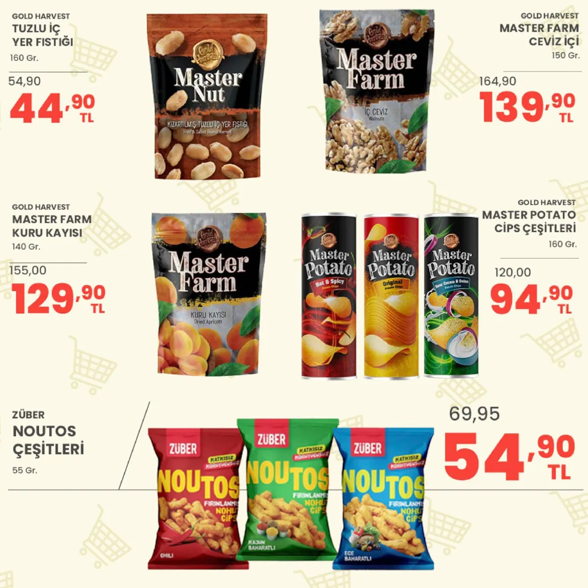 Sarıyer Sarıyer Market 22 Mayıs 2026 Aktüel Kataloğu sayfa 24: Gold Harvest Master Farm Ceviz Içi 150 Gr, Gold Harvest Tuzlu Yer Fıstığı 160 Gr