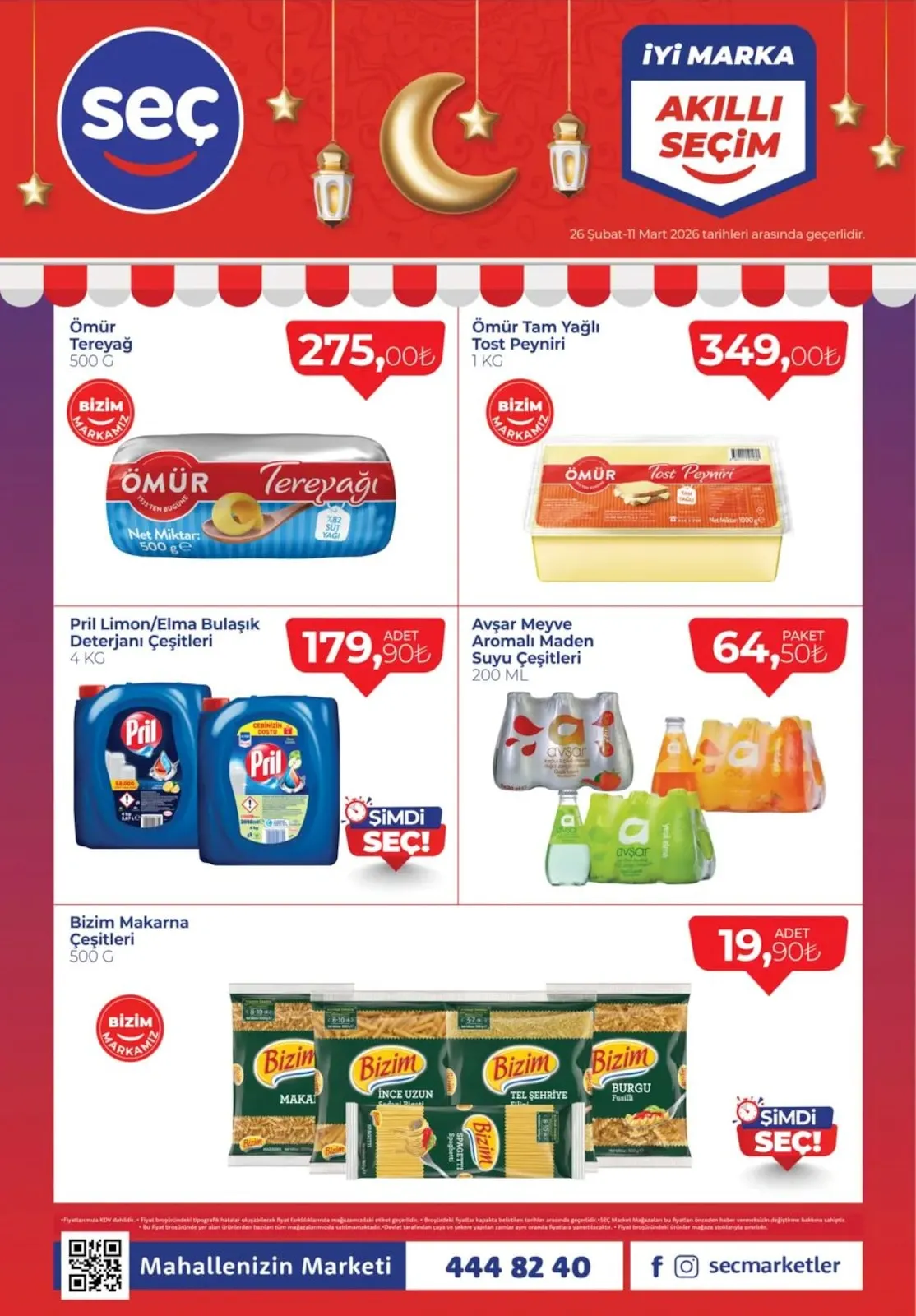 Seç Seç Market 26 Şubat 2026 Aktüel Kataloğu sayfa 2: Avşar Meyve Aromalı Maden Suyu Çeşitleri 200 Ml, Pril Limon/Elma Bulaşık Deterjanı Çeşitleri 4 Kg