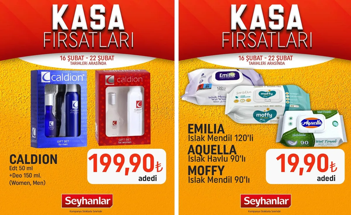 Seyhanlar Seyhanlar 16 Şubat 2026 Aktüel Kataloğu sayfa 1: Emilia Islak Mendil 120'Li
