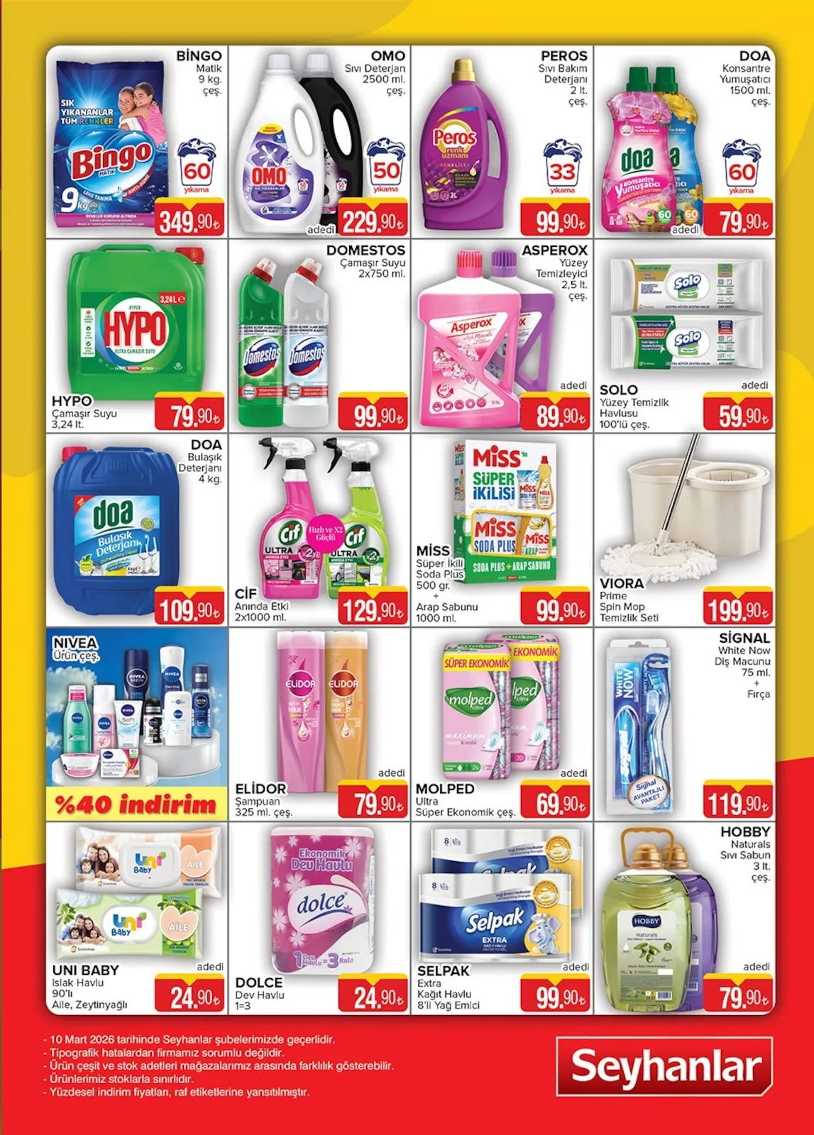 Seyhanlar Seyhanlar 10 Mart 2026 Aktüel Kataloğu sayfa 2: Cif Anında Etki 2X1000 Ml, Miss Süper İkili Soda Plus 500 Gr + Arap Sabunu 1000 Ml