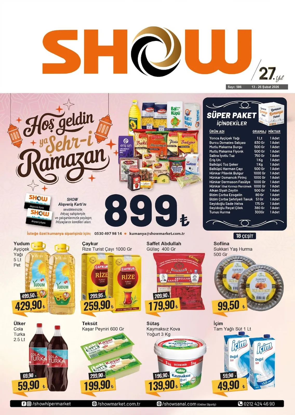 Show Show Market 13 Şubat 2026 Aktüel Kataloğu sayfa 1: Yudum Ayçiçek Yağı 5 Lt Pet, Sütaş Kaymaksız Kova Yoğurt 3 Kg