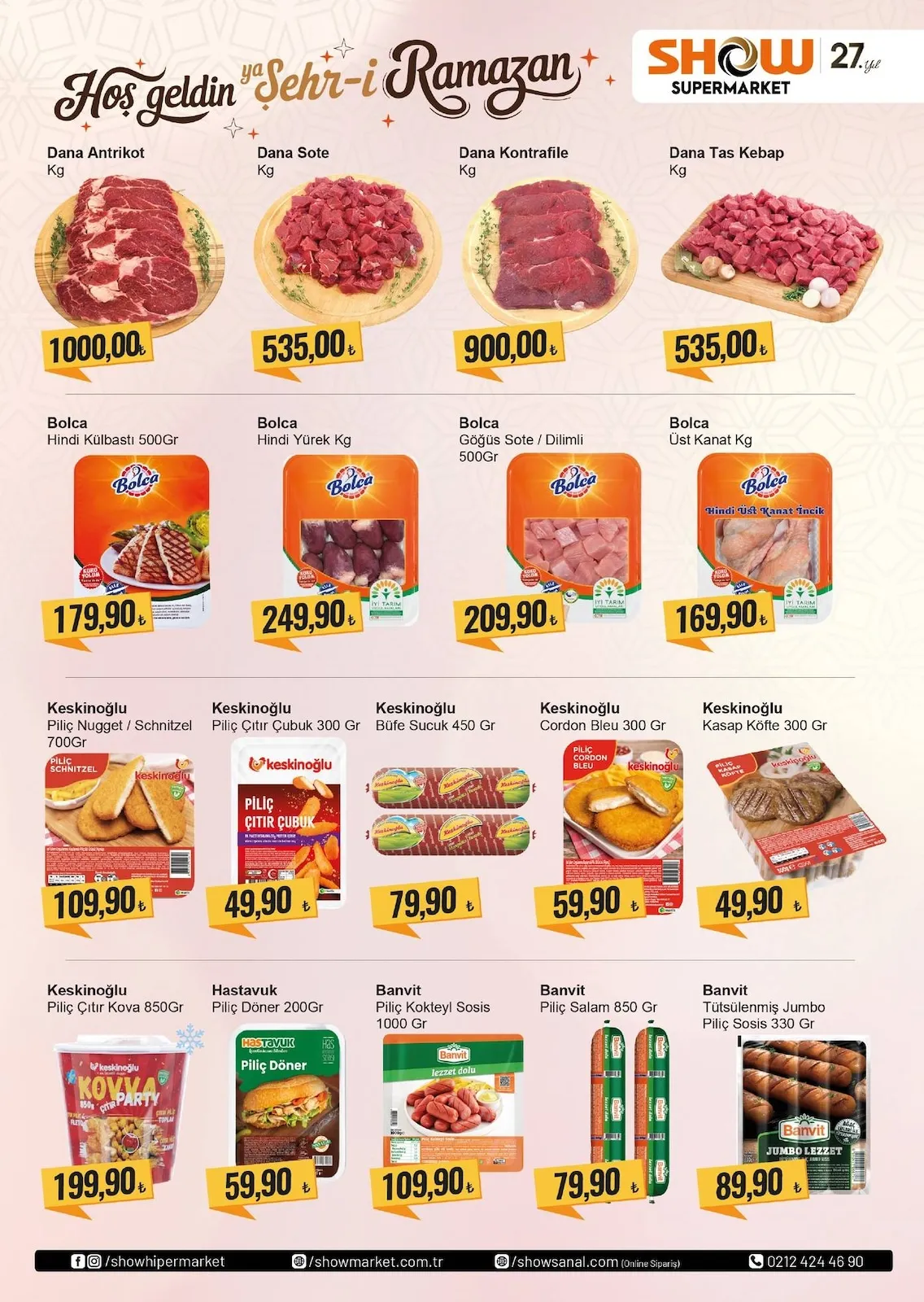 Show Show Market 13 Şubat 2026 Aktüel Kataloğu sayfa 3: Keskinoğlu Cordon Bleu 300 Gr, Banvit Tütsülenmiş Jumbo Piliç Sosis 330 Gr