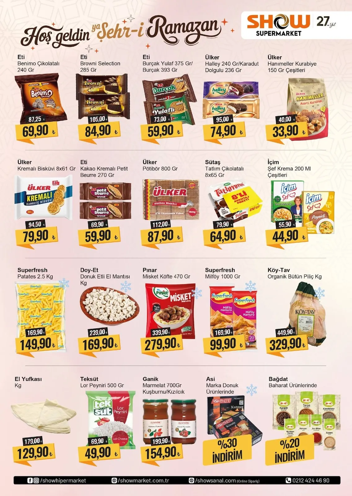 Show Show Market 13 Şubat 2026 Aktüel Kataloğu sayfa 7: Doy-Et Donuk Etli El Mantısı Kg, Sütaş Tatlım Çikolatalı 8X65 Gr