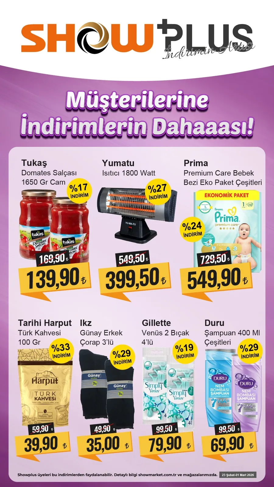 Show Show Market 23 Şubat 2026 Aktüel Kataloğu sayfa 2: Duru Şampuan 400 Ml Çeşitleri, Tarihi Harput Türk Kahvesi 100 Gr
