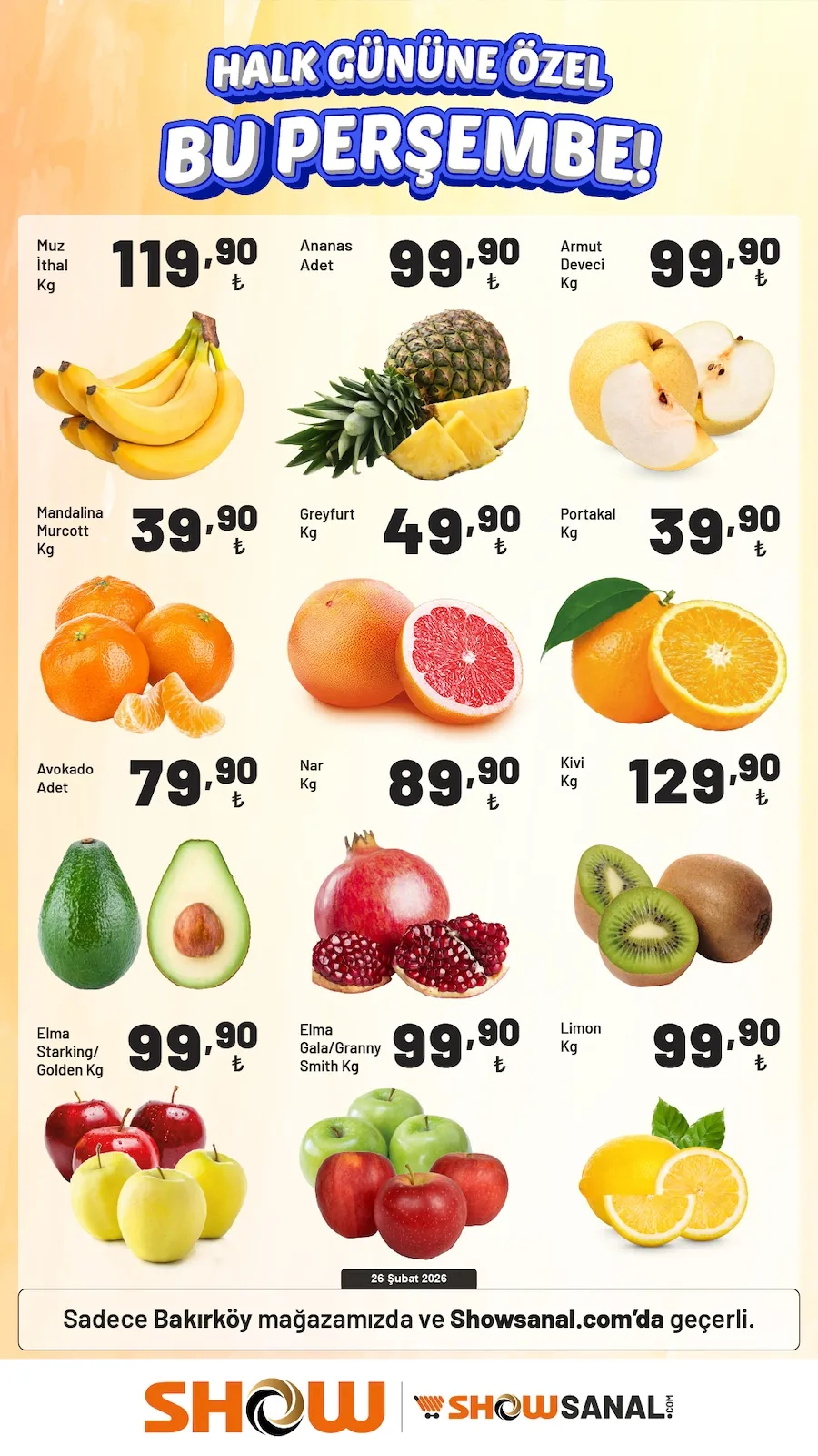 Show Show Market 26 Şubat 2026 Aktüel Kataloğu sayfa 2: Limon Kg, Elma Gala/Granny Smith Kg