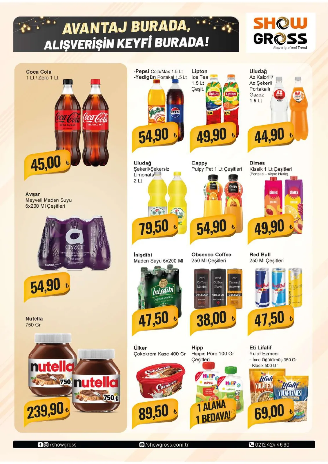 Show Show Gross 27 Mart 2026 Aktüel Kataloğu sayfa 10: Uludağ Şekerli/Şekersiz Limonata 2 Lt, Pepsi Cola/Max 1.5 Lt Yedigün Portakal 1.5 Lt
