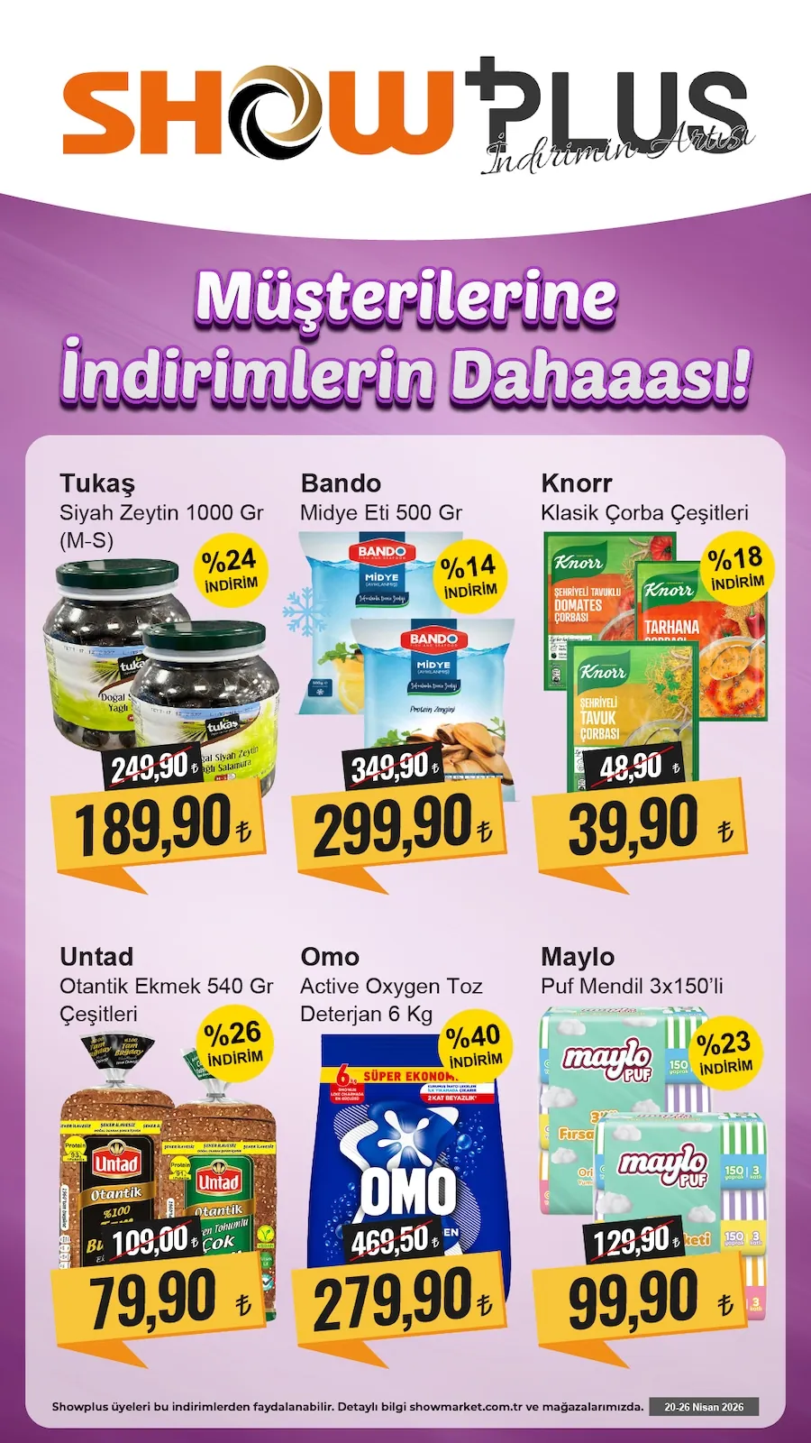 Show Show Market 20 Nisan 2026 Aktüel Kataloğu sayfa 1: Knorr Klasik Çorba Çeşitleri, Maylo Puf Mendil 3X150'Li