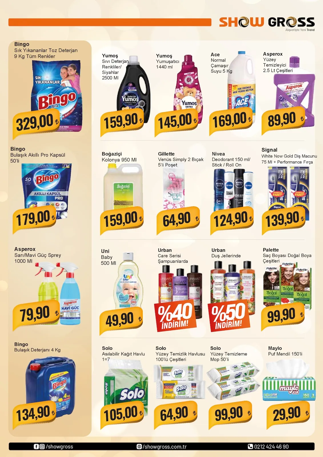 Show Show Gross 15 Mayıs 2026 Aktüel Kataloğu sayfa 7: Asperox Sarı/Mavi Güç Sprey 1000 Ml, Bingo Bulaşık Akıllı Pro Kapsül 50'Li