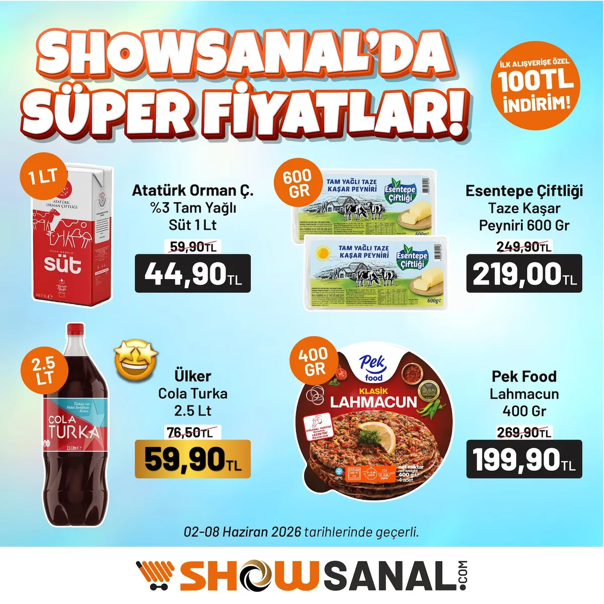 Show Show Market 2 Haziran 2026 Aktüel Kataloğu sayfa 1: Ülker Cola Turka 2.5 Lt, Esentepe Çiftliği Taze Kaşar Peyniri 600 Gr