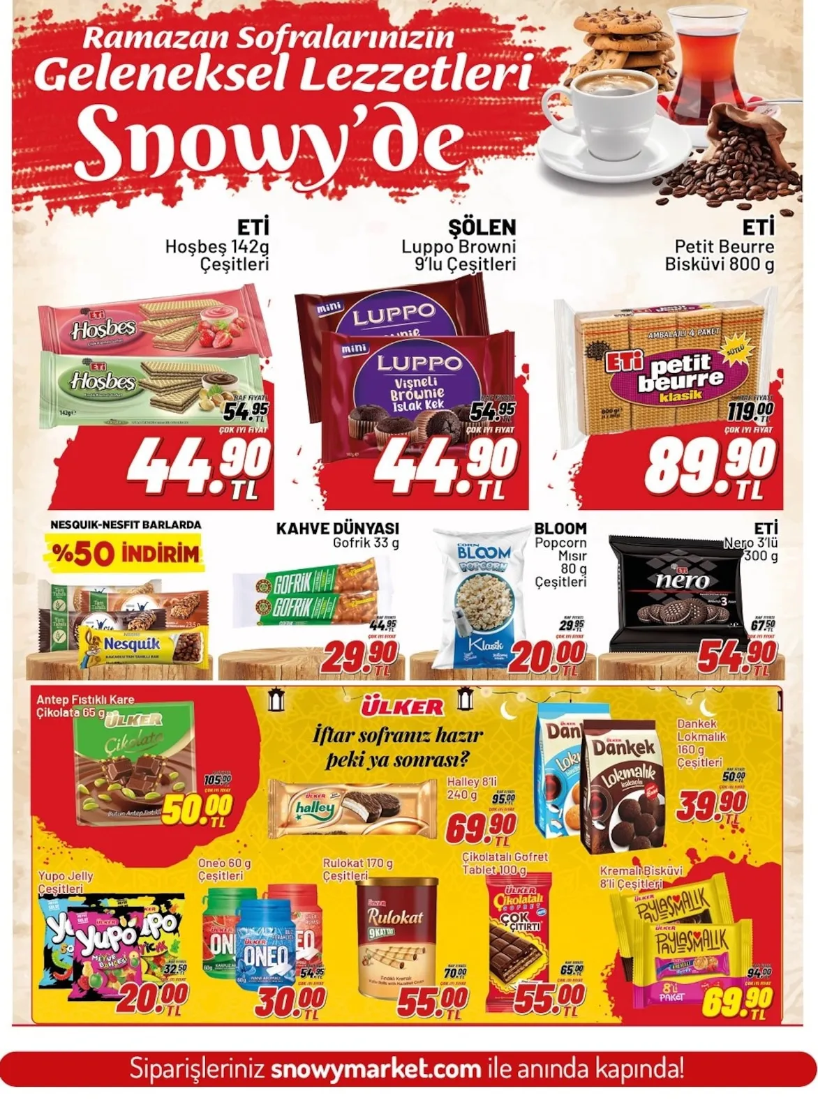 Snowy Snowy Market 11 Şubat 2026 Aktüel Kataloğu sayfa 9: Bloom Popcorn Mısır 80 G Çeşitleri, Eti Nero 3'Lü 300 G