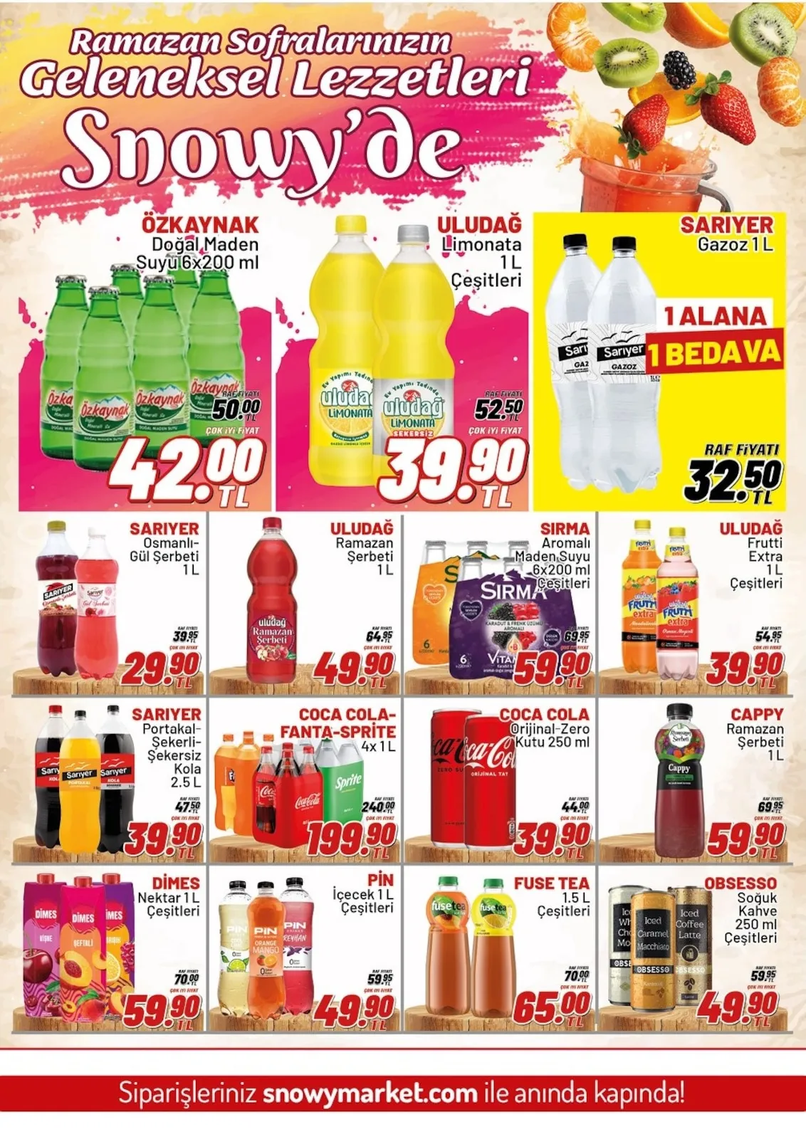 Snowy Snowy Market 26 Şubat 2026 Aktüel Kataloğu sayfa 8: Pi̇N İçecek 1 L Çeşitleri, Coca Cola Orijinal-Zero Kutu 250 Ml
