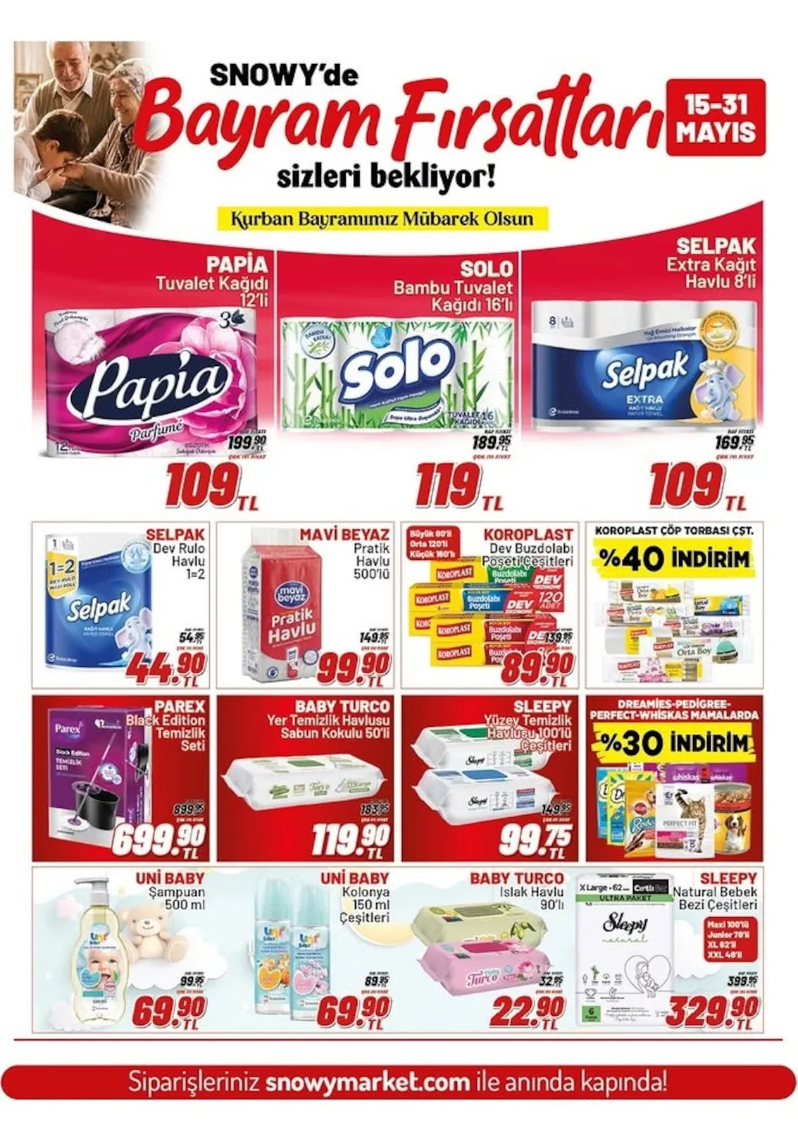 Snowy Snowy Market 15 Mayıs 2026 Aktüel Kataloğu sayfa 10: Selpak Dev Rulo Havlu 1, Sleepy Yüzey Temizlik Havlusu 100Lu