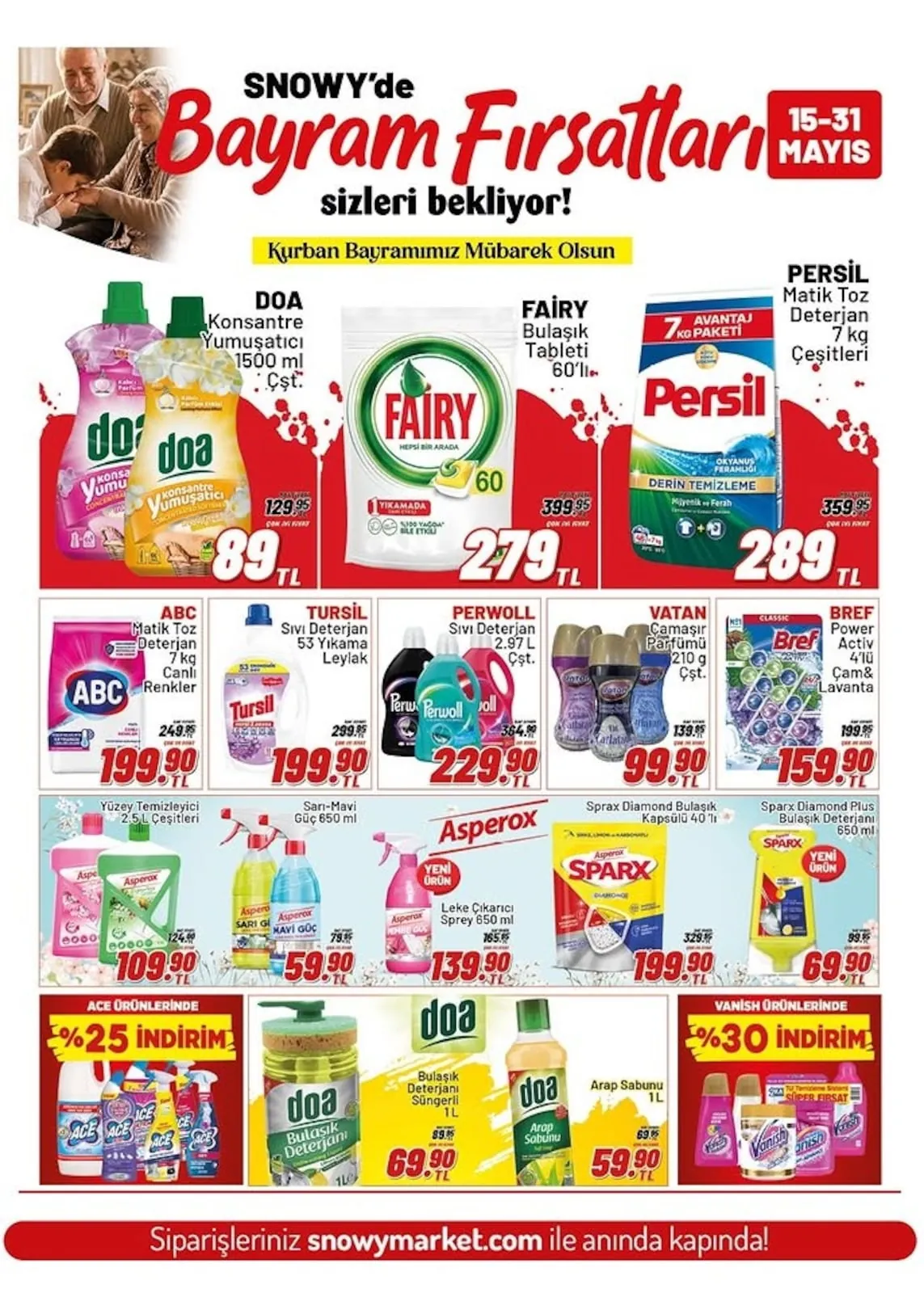 Snowy Snowy Market 15 Mayıs 2026 Aktüel Kataloğu sayfa 11: Bref Power Activ 4'Lü Çam & Lavanta 4'Lü, Vatan Çamaşır Parfümü 210G Çeşit