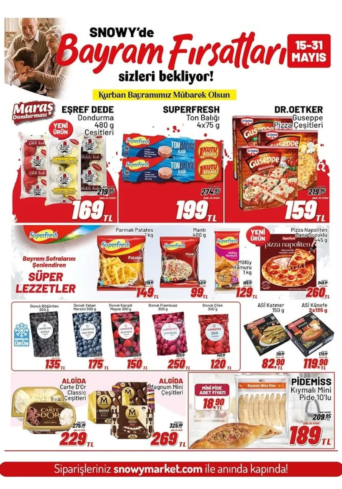 Snowy Snowy Market 15 Mayıs 2026 Aktüel Kataloğu sayfa 6: Pidemiss Kıymalı Mini Pide 10'Lu, Algida Magnum Mini Çeşitleri
