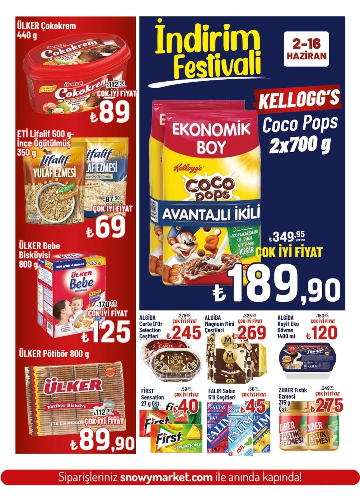 Snowy Snowy Market 2 Haziran 2026 Aktüel Kataloğu sayfa 8: Algida Magnum Mini Çeşitleri, Züber Fıstık Ezmesi 315G