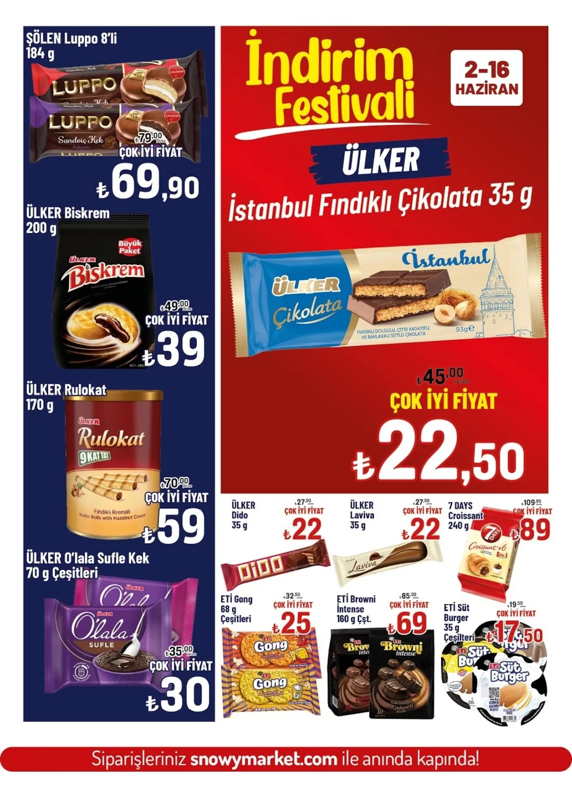 Snowy Snowy Market 2 Haziran 2026 Aktüel Kataloğu sayfa 9: Eti Süt Burger 35 G, Eti Browni Intense 160 G
