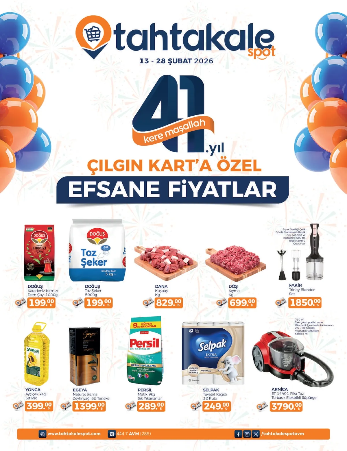 Tahtakale Tahtakale Spot 13 Şubat 2026 Aktüel Kataloğu sayfa 1: Selpak Tuvalet Kağıdı 32 Rulo, Arnica Et 14401 Pika Toz Torbasız Elektrikli Süpürge
