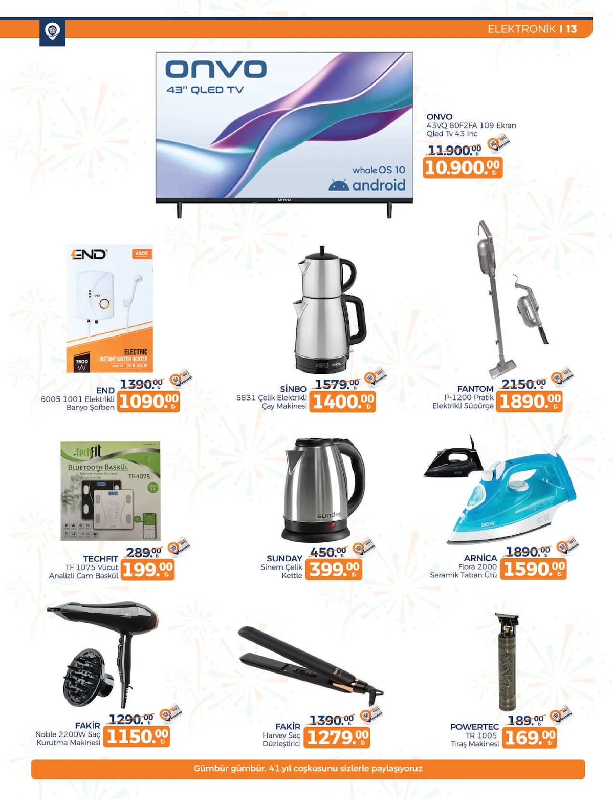 Tahtakale Tahtakale Spot 13 Şubat 2026 Aktüel Kataloğu sayfa 17: Arnica Flora 2000 Seramik Taban Ütü, End 6005 1001 Elektrikli Banyo Şofben