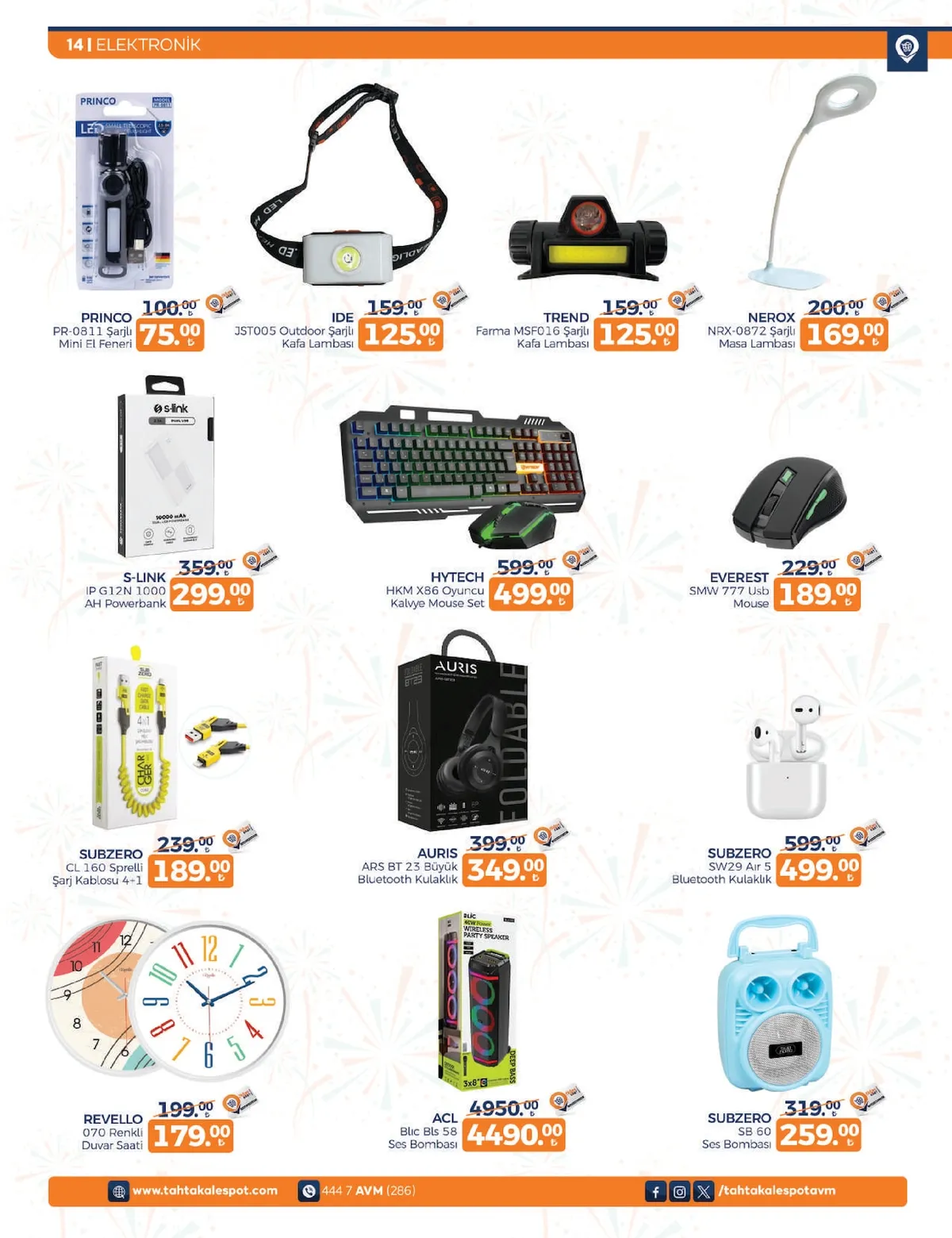 Tahtakale Tahtakale Spot 13 Şubat 2026 Aktüel Kataloğu sayfa 18: Princo Pr-0811 Şarjlı Mini El Feneri, Trend Farma Msf016 Şarjlı Kafa Lambası