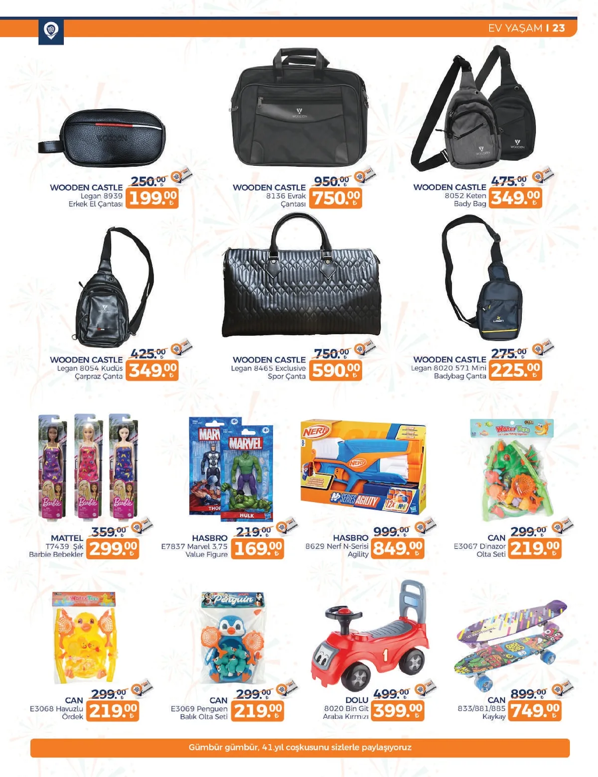 Tahtakale Tahtakale Spot 13 Şubat 2026 Aktüel Kataloğu sayfa 30: Can E3067 Dinazor Olta Seti, Hasbro 8629 Nerf N-Serisi Agility