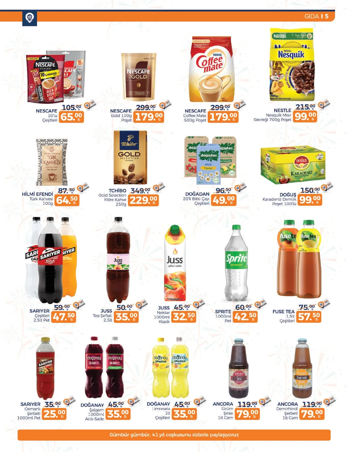 Tahtakale Tahtakale Spot 13 Şubat 2026 Aktüel Kataloğu sayfa 5: Doğanay Limonata 1Lt Çeşitleri, Sprite 1000Ml Pet