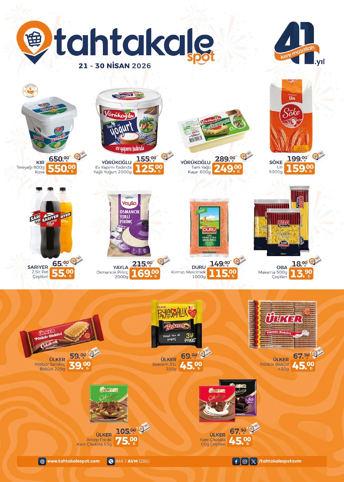 Tahtakale Tahtakale Spot 21 Nisan 2026 Aktüel Kataloğu sayfa 1: Oba Makarna 500G Çeşitleri, Duru Kırmızı Mercimek 1000G