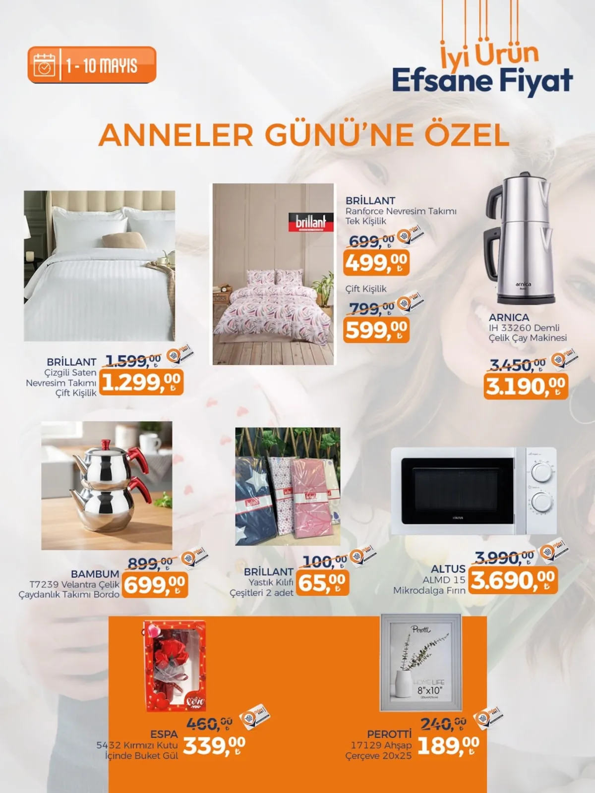 Tahtakale Tahtakale Spot 1 Mayıs 2026 Aktüel Kataloğu sayfa 2: Arnica İh 33260 Demli Çelik Çay Makinesi, Perotti 17129 Ahşap Çerçeve 20X25