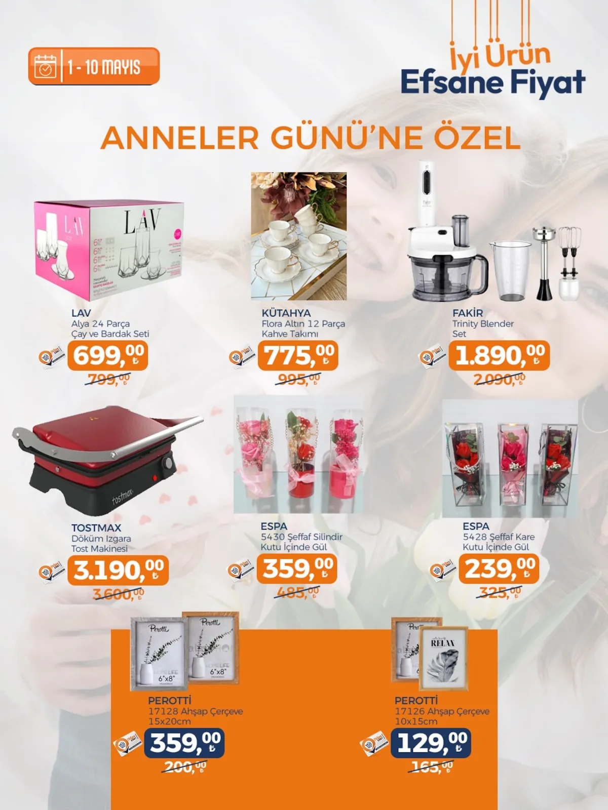 Tahtakale Tahtakale Spot 1 Mayıs 2026 Aktüel Kataloğu sayfa 3: Tostmax Döküm Izgara Tost Makinesi, Lav Alya 24 Parça Çay Ve Bardak Seti