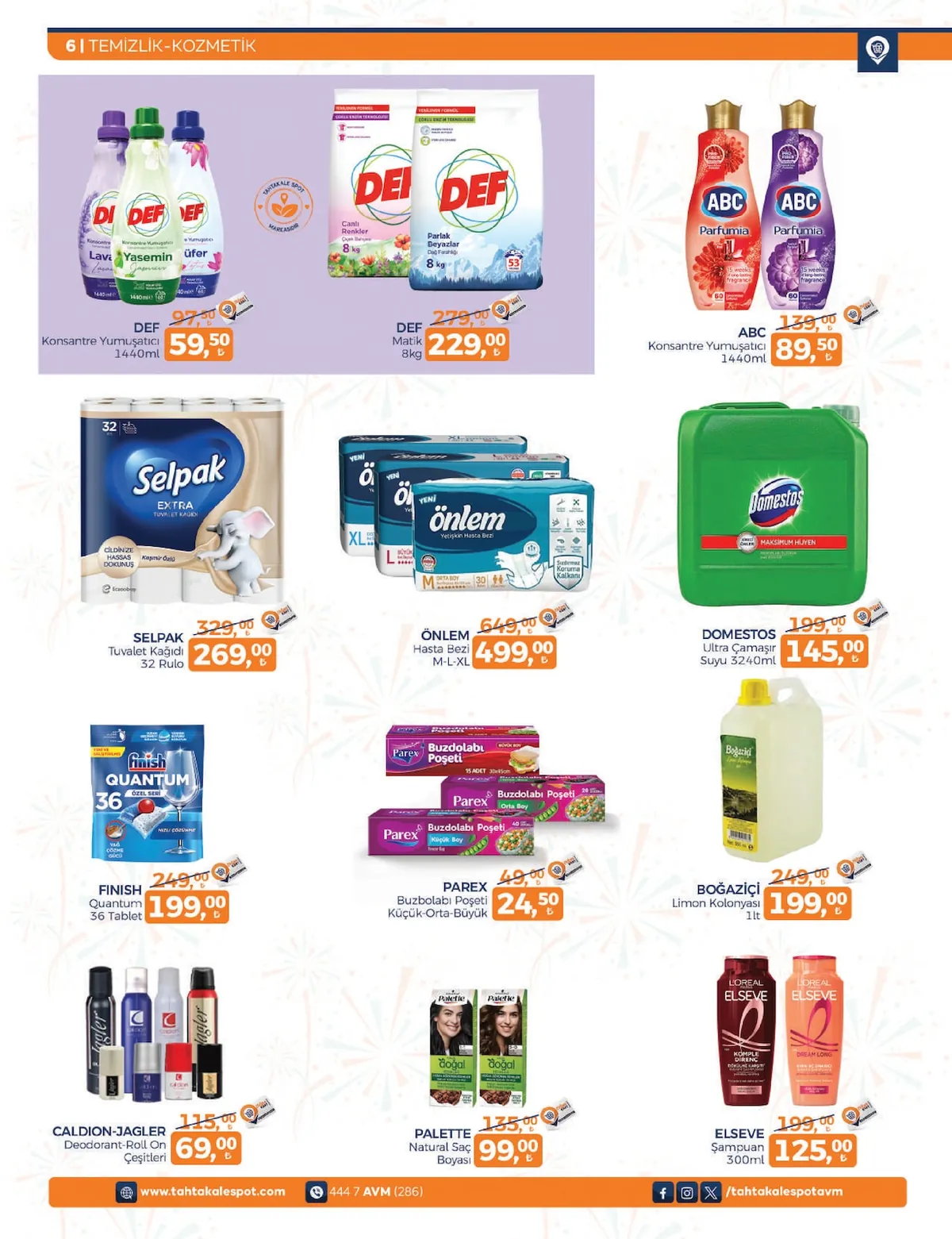 Tahtakale Tahtakale Spot 21 Mayıs 2026 Aktüel Kataloğu sayfa 6: Def Konsantre Yumuşatıcı Yasemin 1440Ml, Finish Quantum 36 Tablet