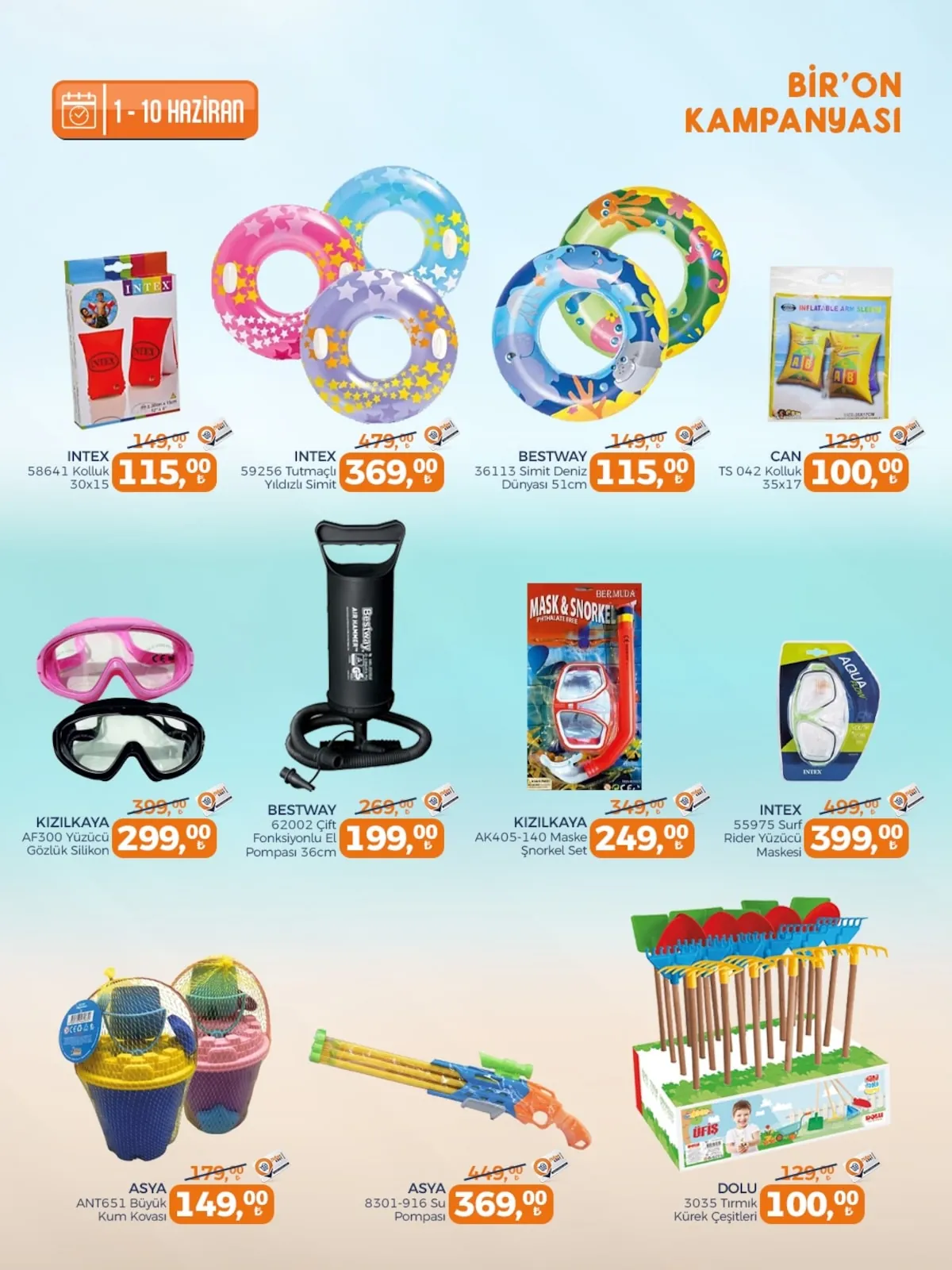 Tahtakale Tahtakale Spot 1 Haziran 2026 Aktüel Kataloğu sayfa 3: Bestway 62002 Çift Fonksiyonlu El Pompası 36Cm, Kizilkaya Ak405-140 Maske Şnorkel Set