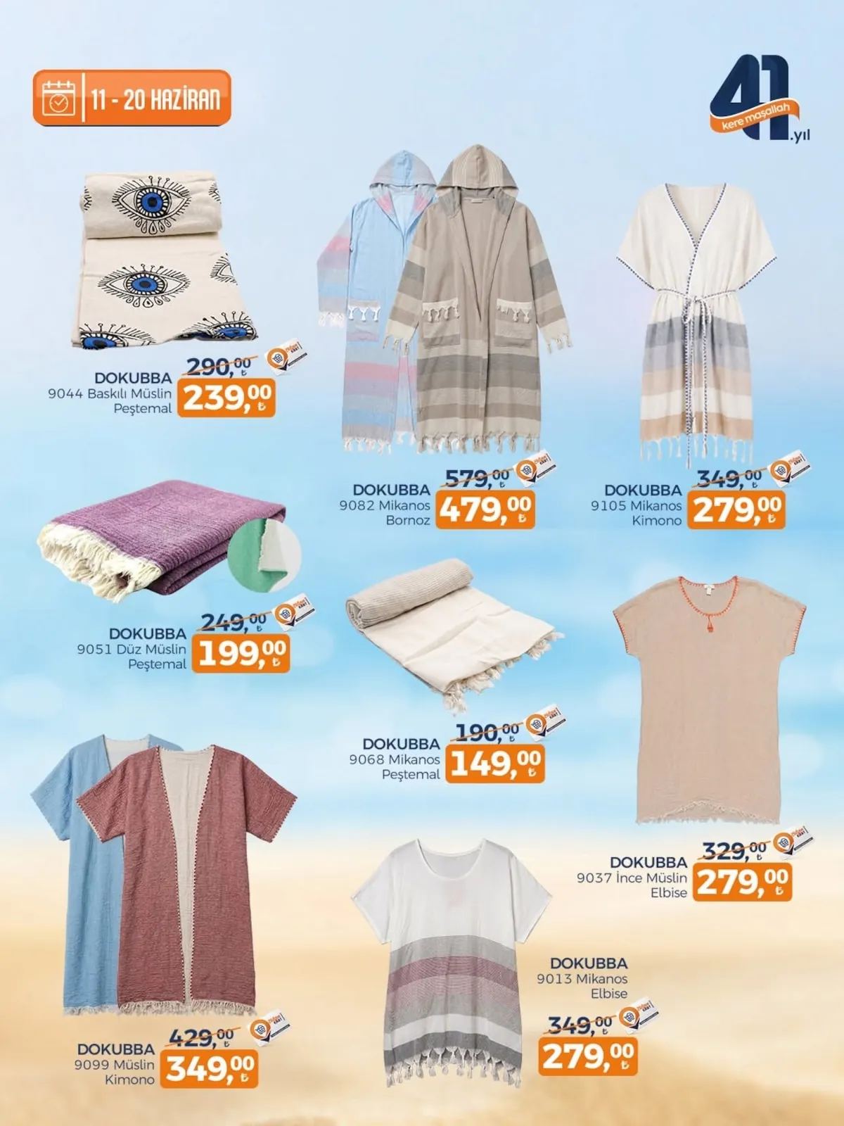 Tahtakale Tahtakale Spot 11 Haziran 2026 Aktüel Kataloğu sayfa 7: Dokubba 9013 Mikanos Elbise, Dokubba 9099 Muslin Kimono