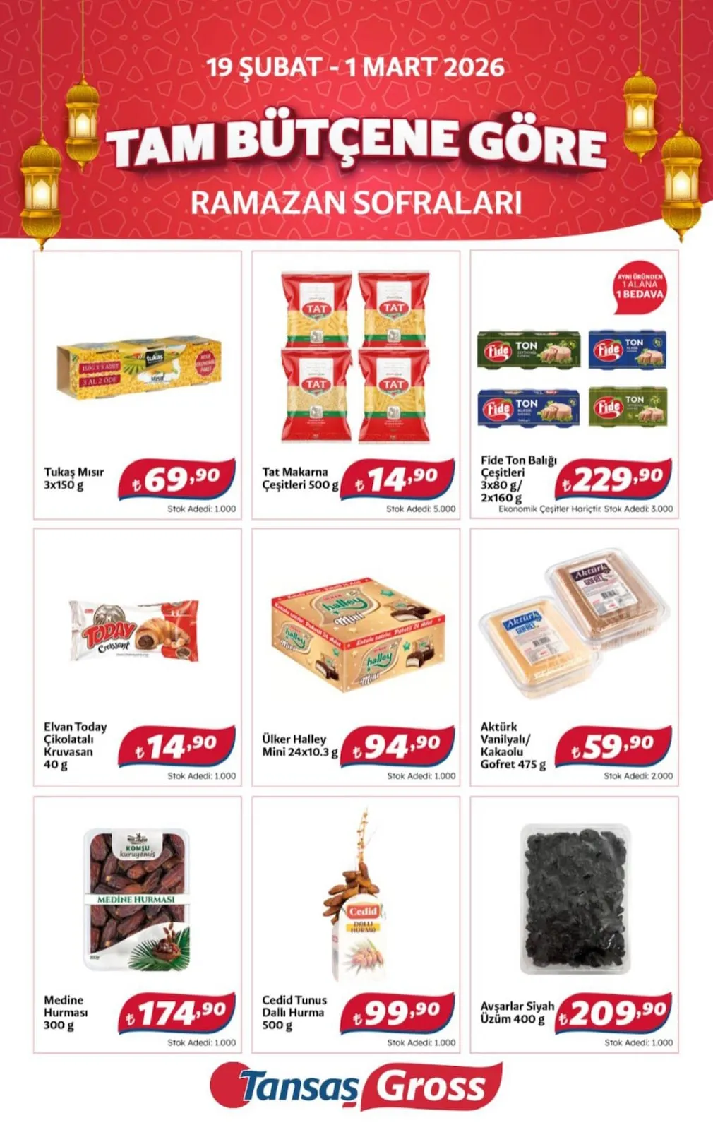 Tansaş Tansaş Gross 19 Şubat 2026 Aktüel Kataloğu sayfa 2: Cedid Tunus Dallı Hurma 500 G, Aktürk Vanilyalı/Kakaolu Gofret 475 G