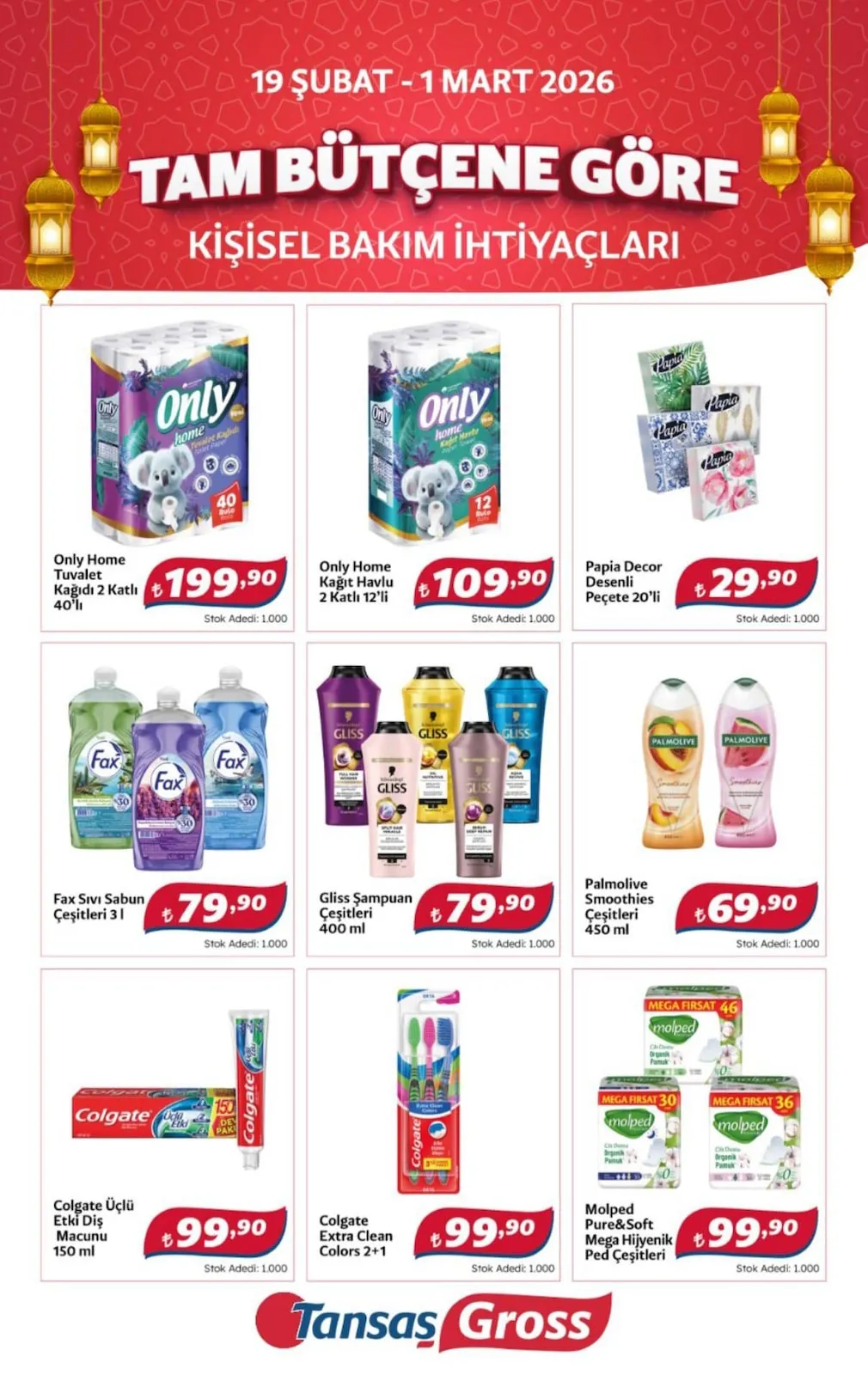 Tansaş Tansaş Gross 19 Şubat 2026 Aktüel Kataloğu sayfa 8: Only Home Kağıt Havlu 2 Katlı 12'Li, Colgate Extra Clean Colors 2+1