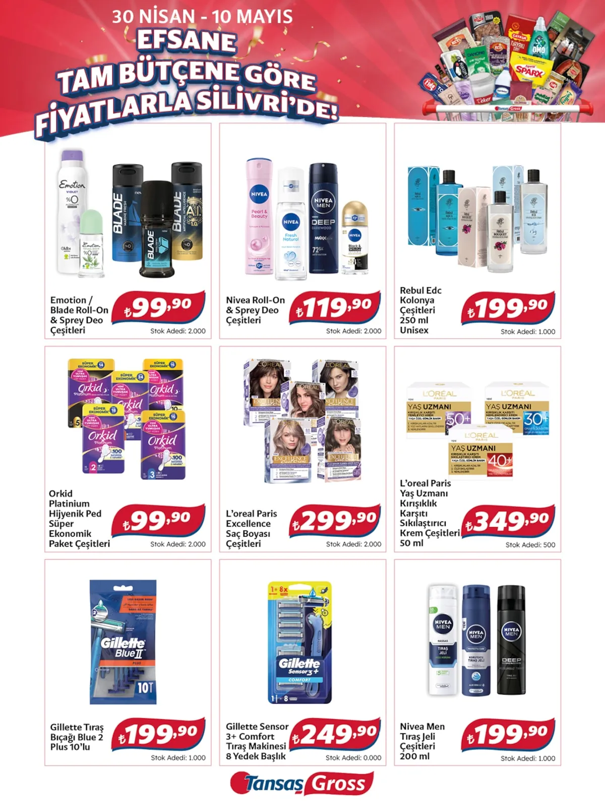 Tansaş Tansaş Gross 30 Nisan 2026 Aktüel Kataloğu sayfa 13: L'Oreal Paris Excellence Saç Boyası Çeşitleri, Gillette Sensor 3+ Comfort Tıraş Makinesi 8 Yedek Başlık
