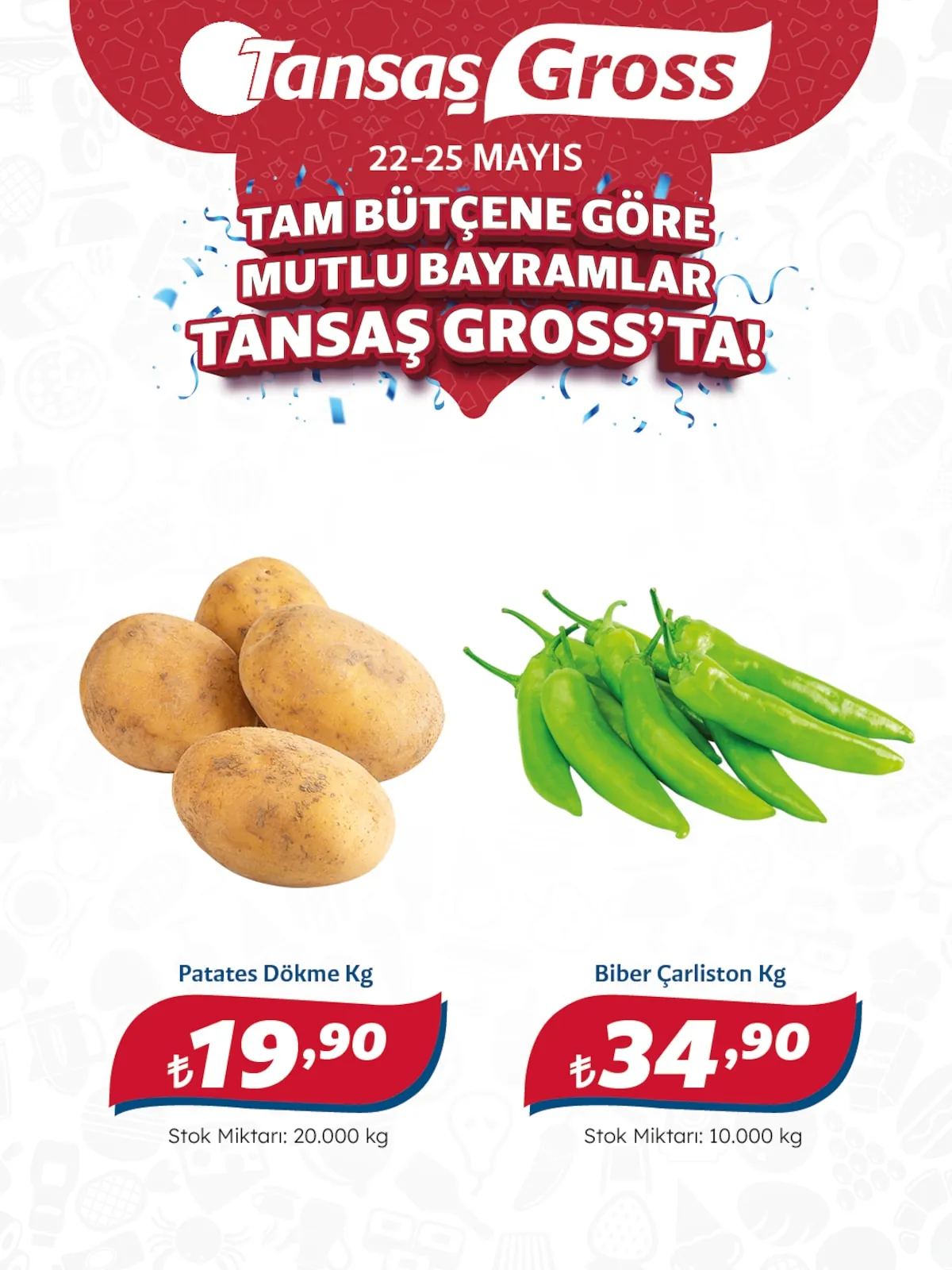 Tansaş Tansaş Gross 22 Mayıs 2026 Aktüel Kataloğu sayfa 6: Patates Dökme Kg, Biber Carliston Kg