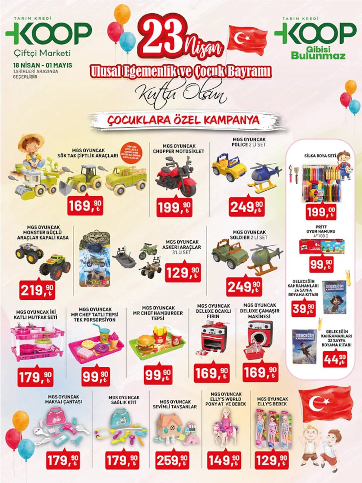 Tarım Tarım Kredi Kooperatifi 18 Nisan 2026 Aktüel Kataloğu sayfa 1: Mgs Oyuncak Mr Chef Tatlı Tepsı Tek Porsıyon, Mgs Oyuncak Chopper Motosiklet