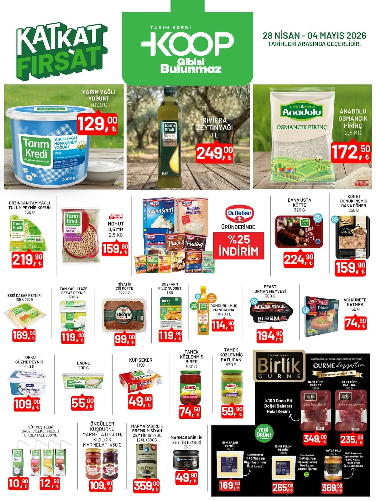 Tarım Kredi Tarım Kredi Kooperatifi 28 Nisan 2026 Aktüel Kataloğu sayfa 3: Türk Gıdası Labne 200G, Bloom Orman Meyvesi 300G