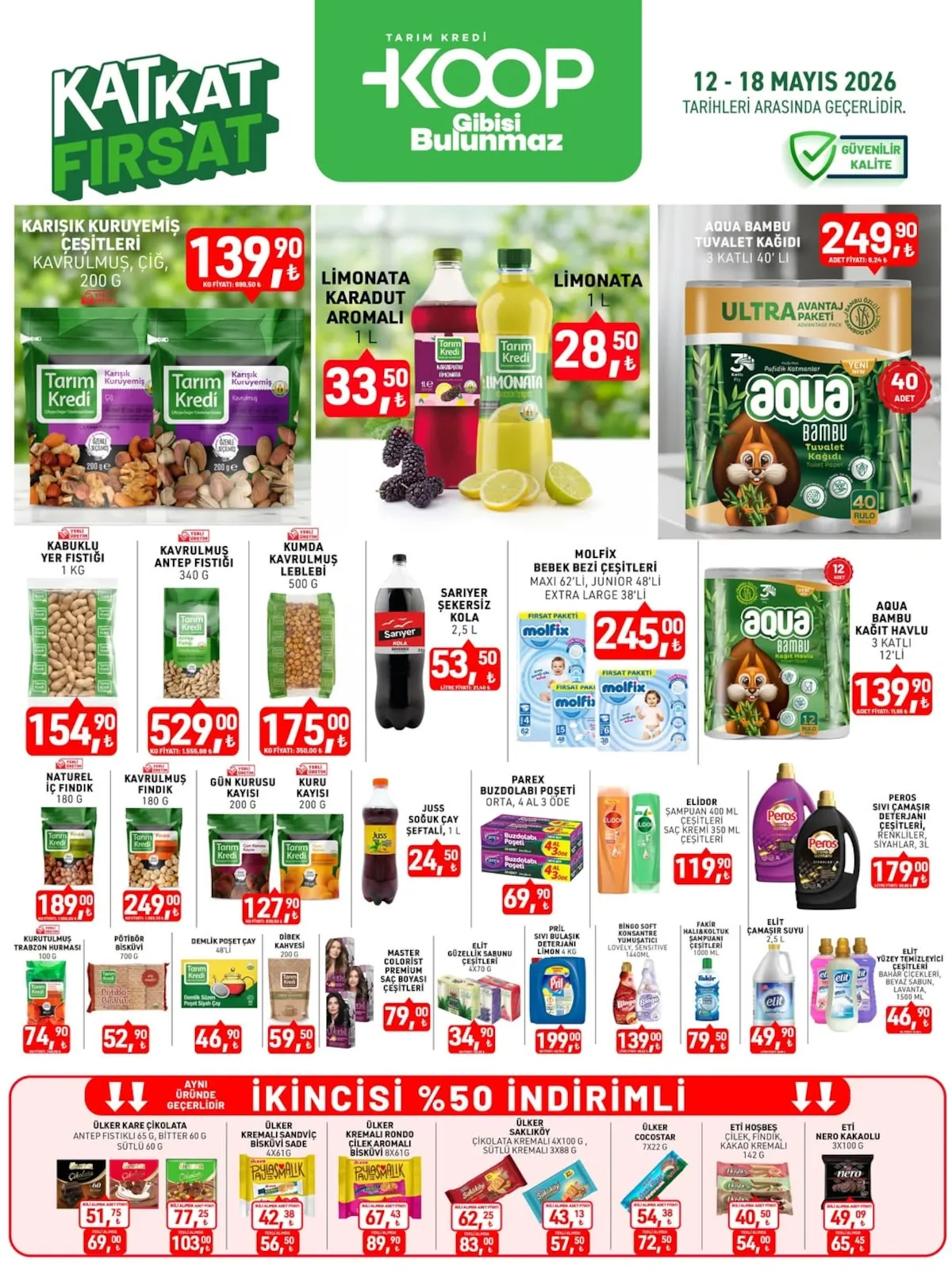 Tarım Kredi Tarım Kredi Kooperatifi 12 Mayıs 2026 Aktüel Kataloğu sayfa 2: Aqua Bambu Kağıt Havlu 3 Katlı 12'Li, Elidor Şampuan 400 Ml Çeşitleri Saç Kremi 350 Ml Çeşitleri