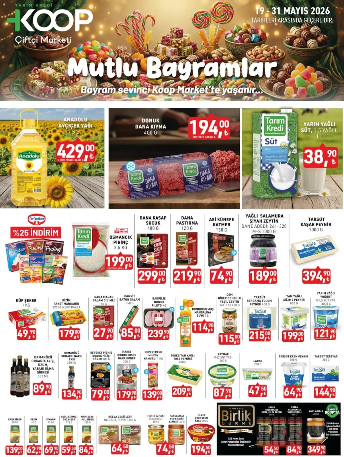 Tarım Kredi Tarım Kredi Kooperatifi 19 Mayıs 2026 Aktüel Kataloğu sayfa 2: Donuk Dana Kıyma 400G, Yarım Yağlı Süt 1L