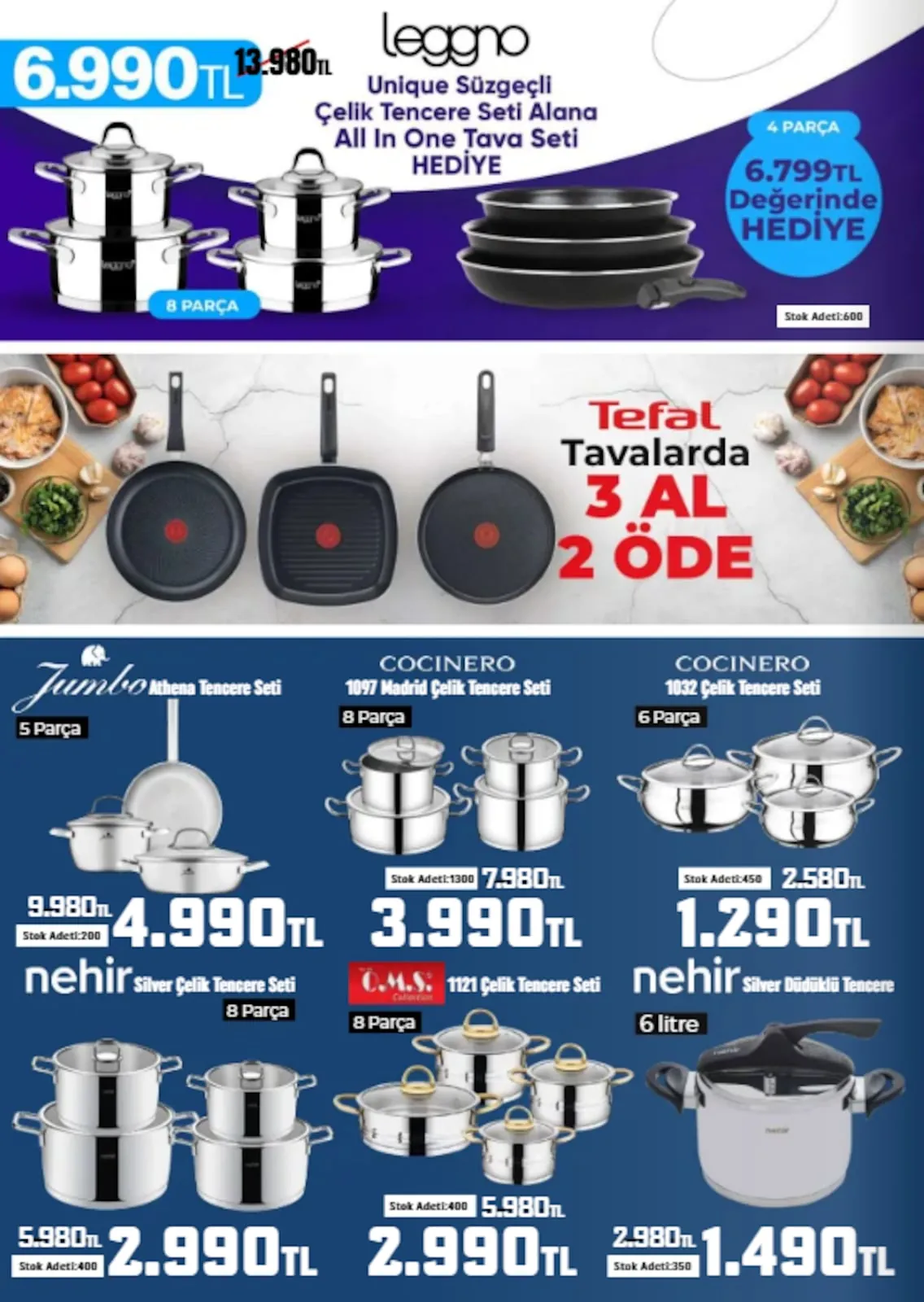 Taşpınar Taşpınar 11 Nisan 2026 Aktüel Kataloğu sayfa 6: Leggno Unique Süzgeçli Çelik Tencere Seti Alana All In One Tava Seti Hediye 8 Parça