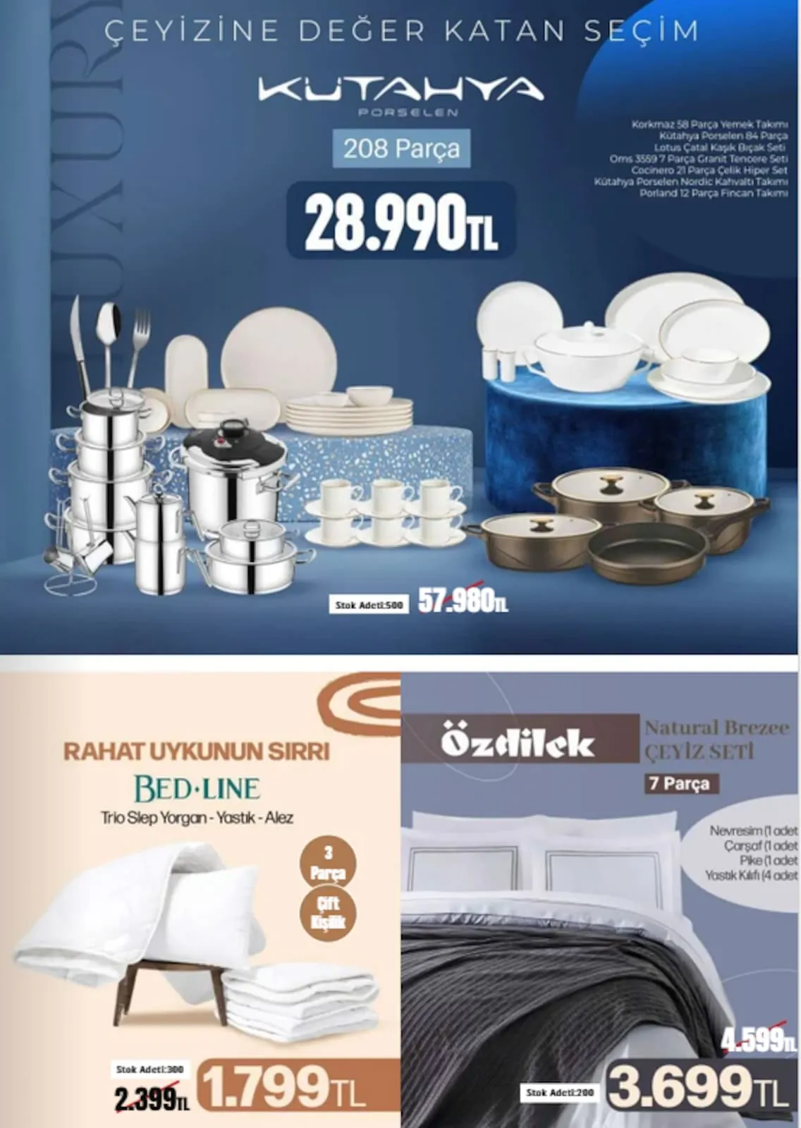 Taşpınar Taşpınar 11 Nisan 2026 Aktüel Kataloğu sayfa 7: Bed Line Trio Slep Yorgan Yastık Alez, Özdilek Natural Brezee Çeyiz Seti 7 Parça