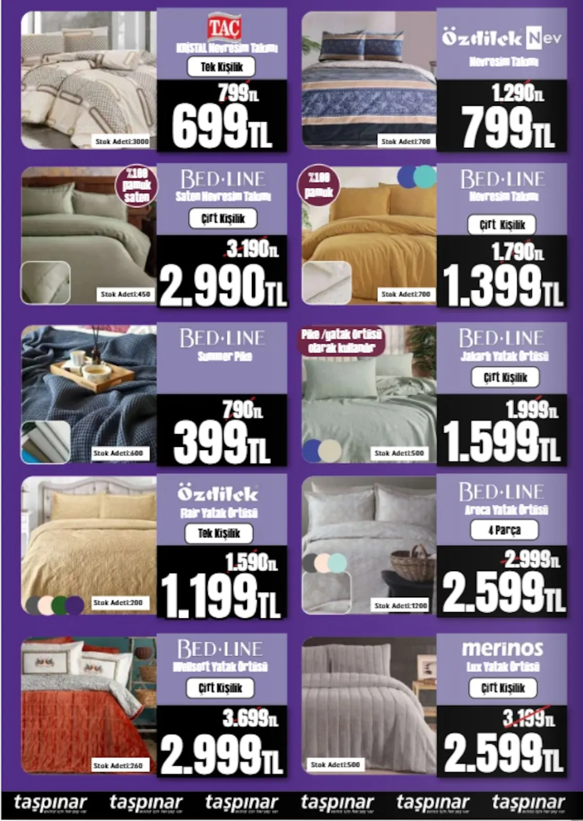 Taşpınar Taşpınar 11 Nisan 2026 Aktüel Kataloğu sayfa 8: Bed Line Wellsoft Yatak Örtüsü, Taç Kristal Nevresim Takımı