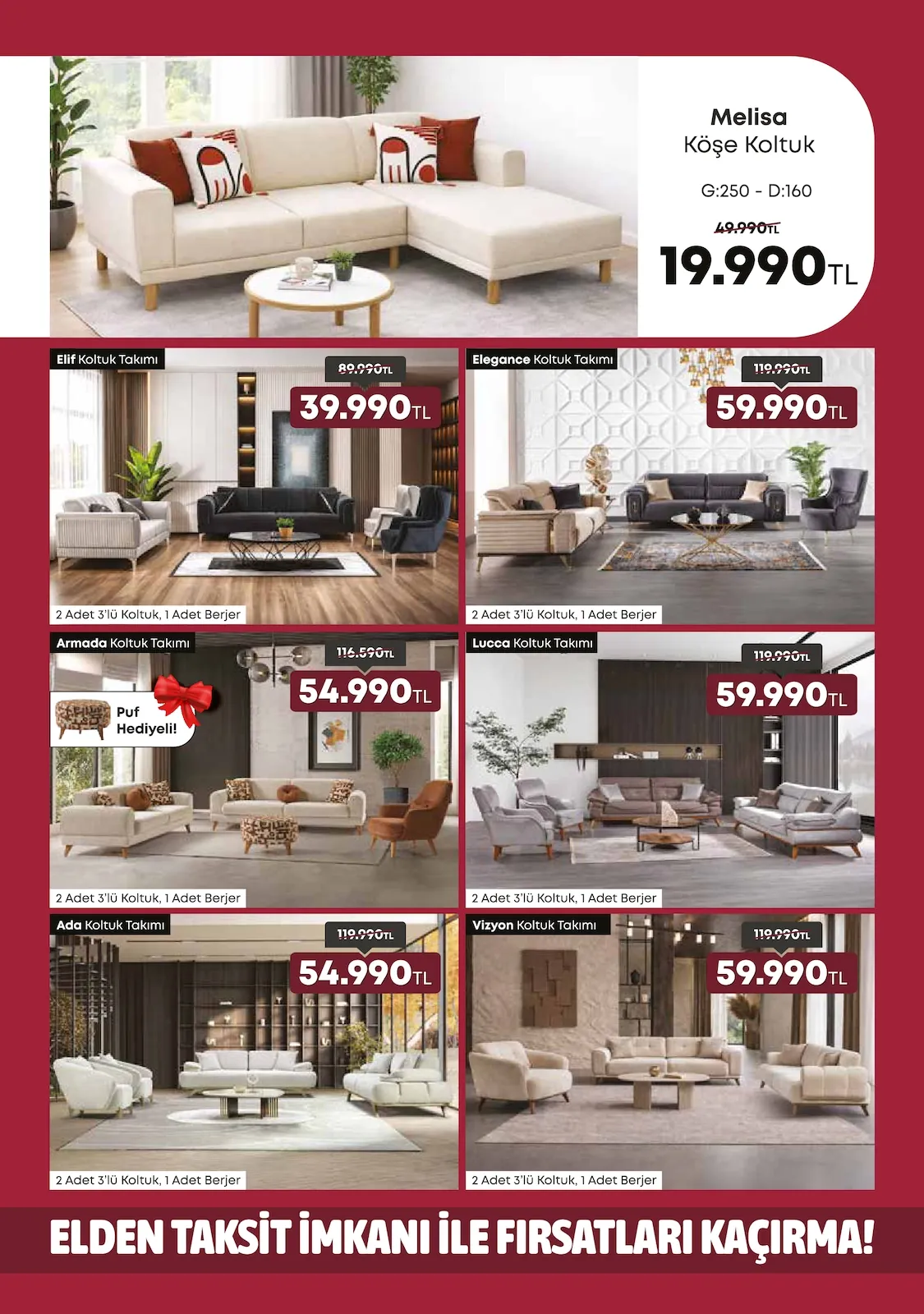 Taşpınar Taşpınar 25 Nisan 2026 Aktüel Kataloğu sayfa 10: Elif Koltuk Takimi 2 Adet 3'Lü Koltuk, 1 Adet Berjer, Lucca Koltuk Takimi 2 Adet 3'Lü Koltuk, 1 Adet Berjer