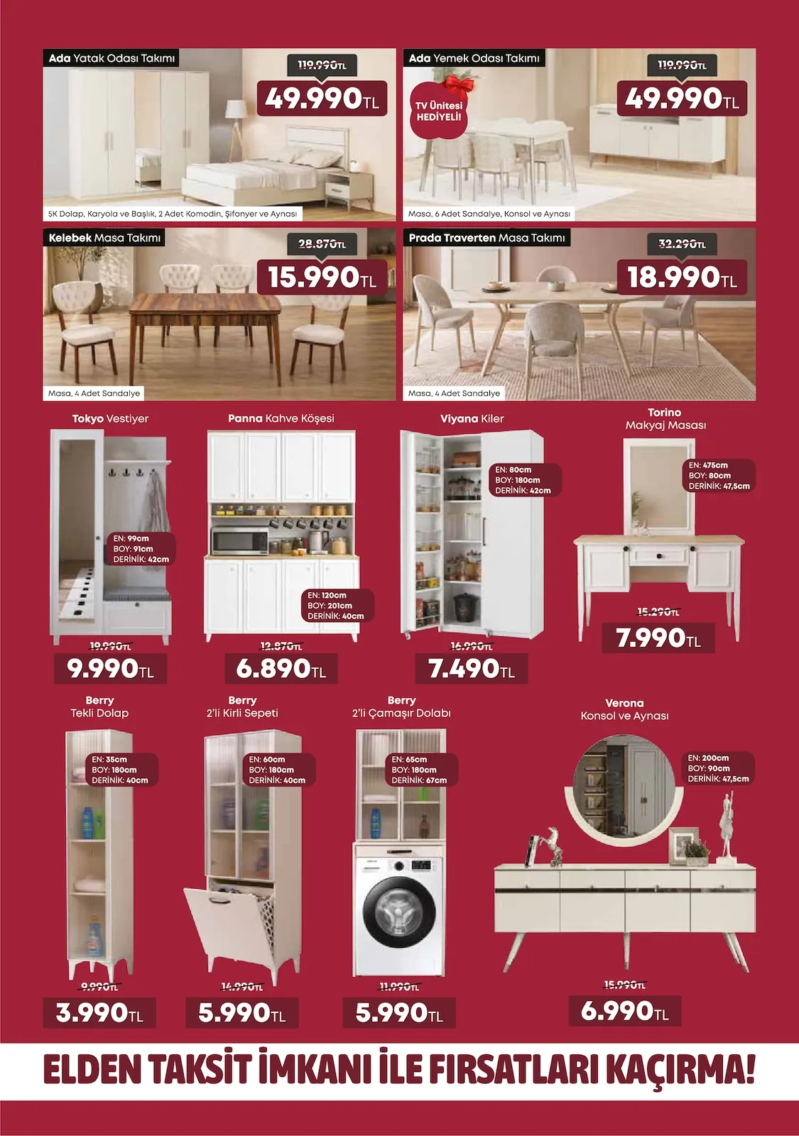 Taşpınar Taşpınar 25 Nisan 2026 Aktüel Kataloğu sayfa 11: Prada Traversen Masa Takımı - Masa, 4 Adet Sandalye, Kelebek Masa Takımı - Masa, 4 Adet Sandalye