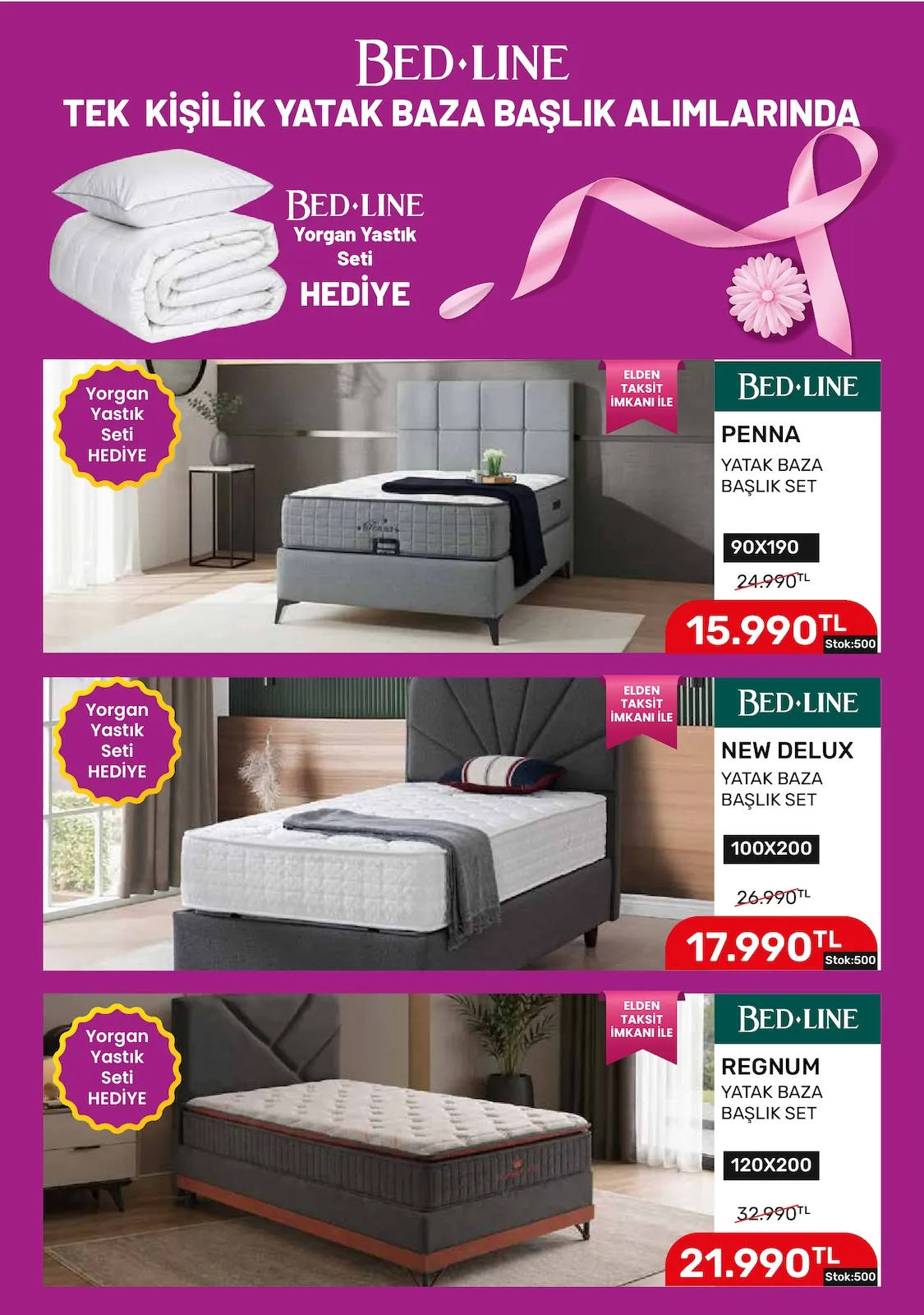 Taşpınar Taşpınar 25 Nisan 2026 Aktüel Kataloğu sayfa 15: Bed-Line Regnum Yatak Baza Başlik Set 120X200, Bed-Line New Delux Yatak Baza Başlik Set 100X200